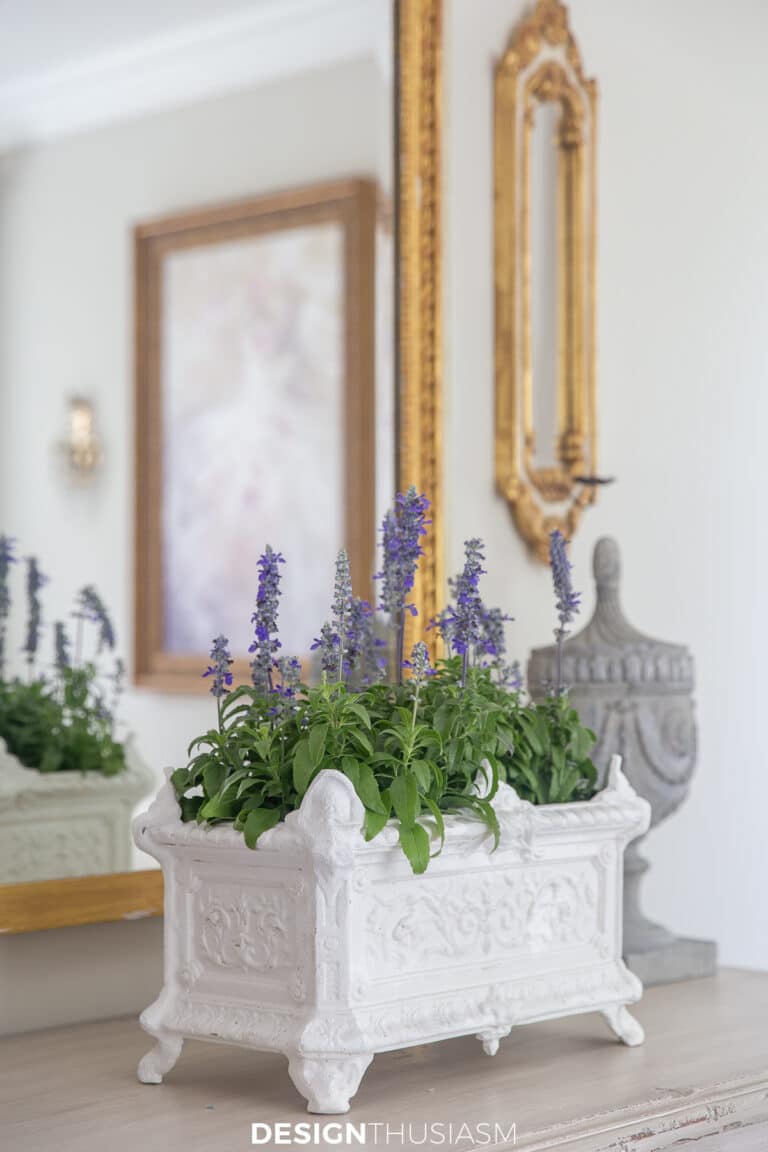 french spring decor flowers in jardiniere