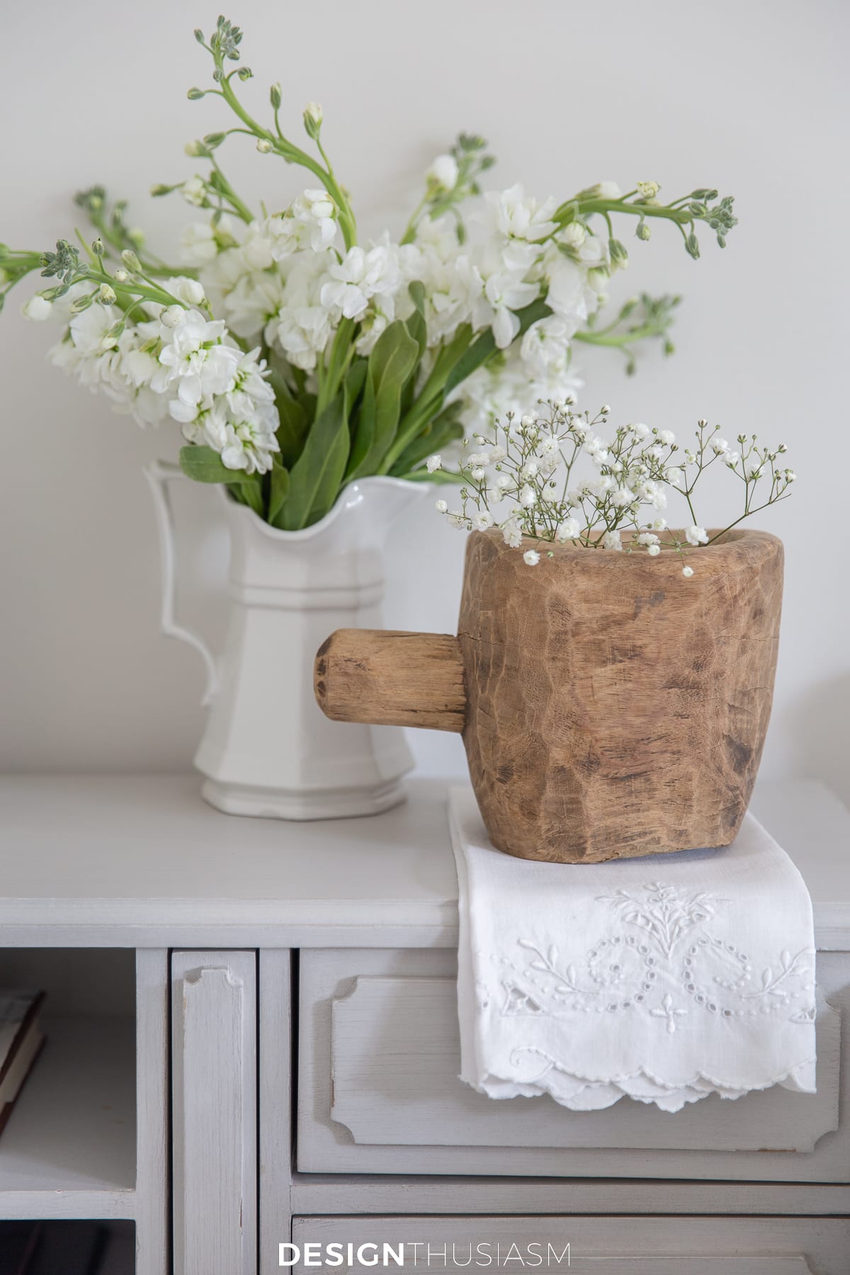 french spring decor in organic and vintage vessels