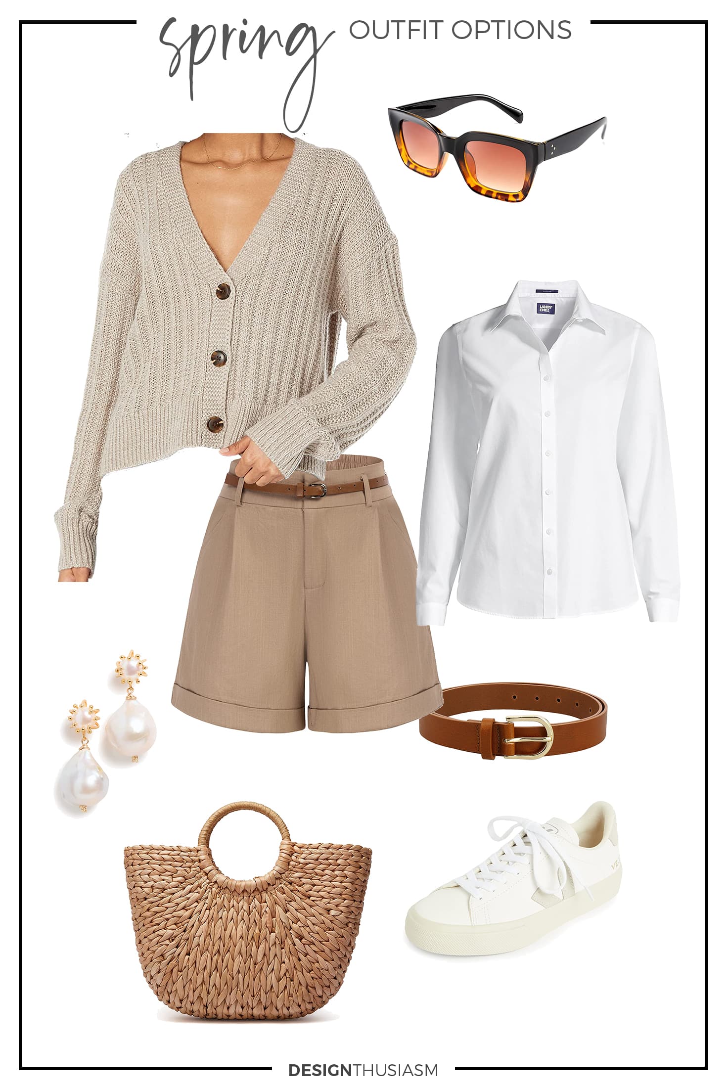 spring capsule outfit option with Bermuda short and poplin shirt