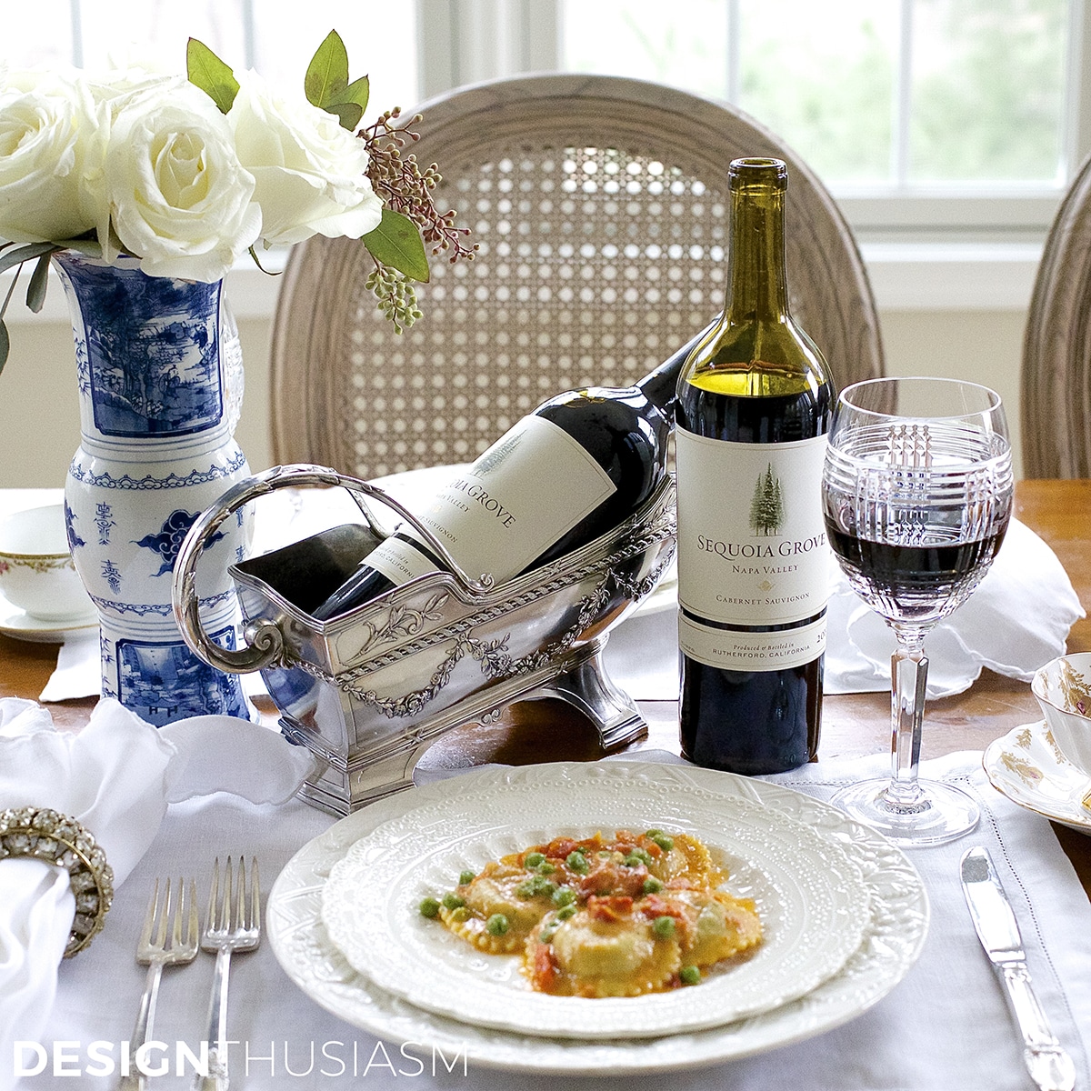 Summer table set with wine