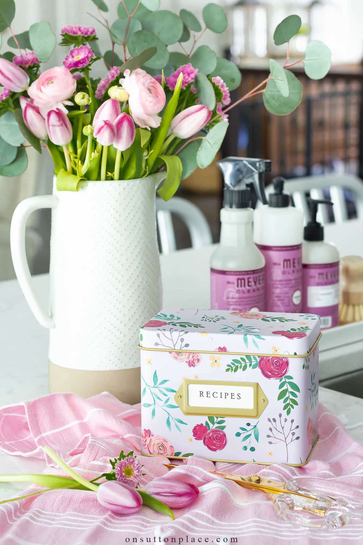 mother's day gift ideas recipe box pitcher of flowers