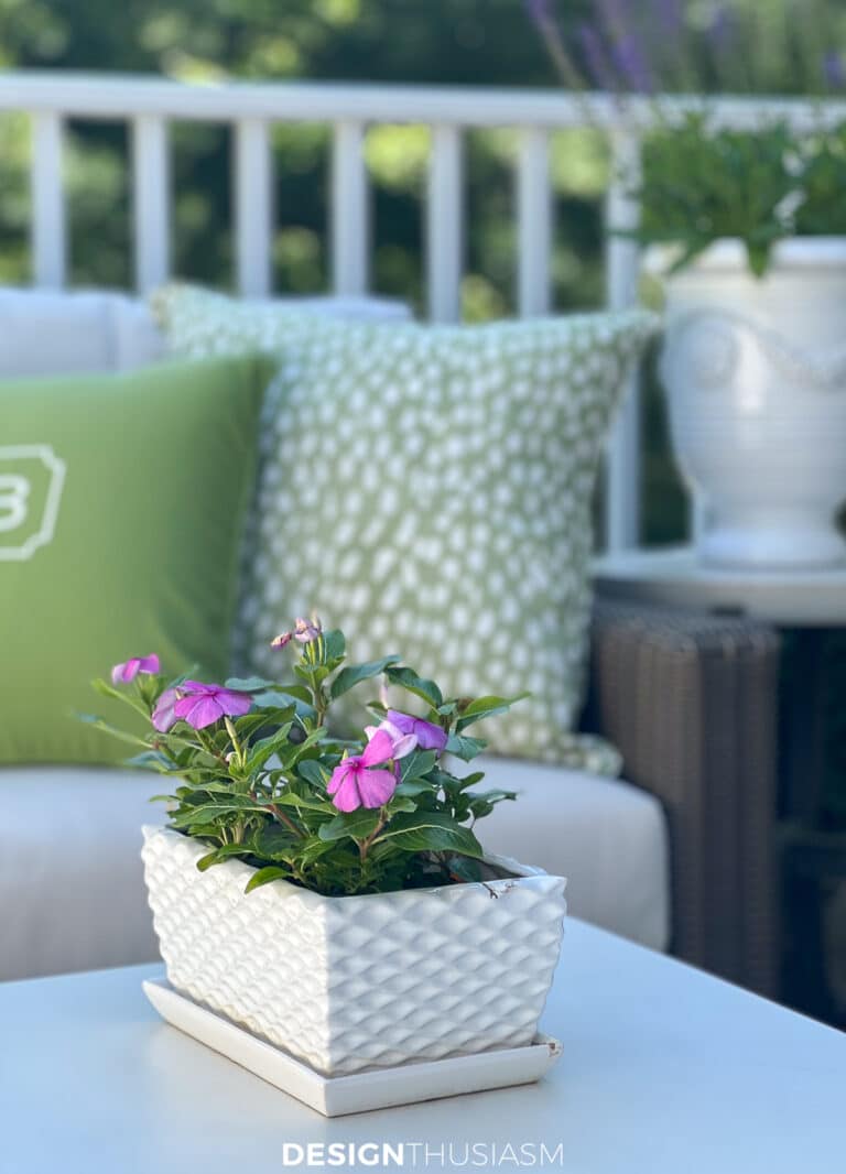 green and white patio decor