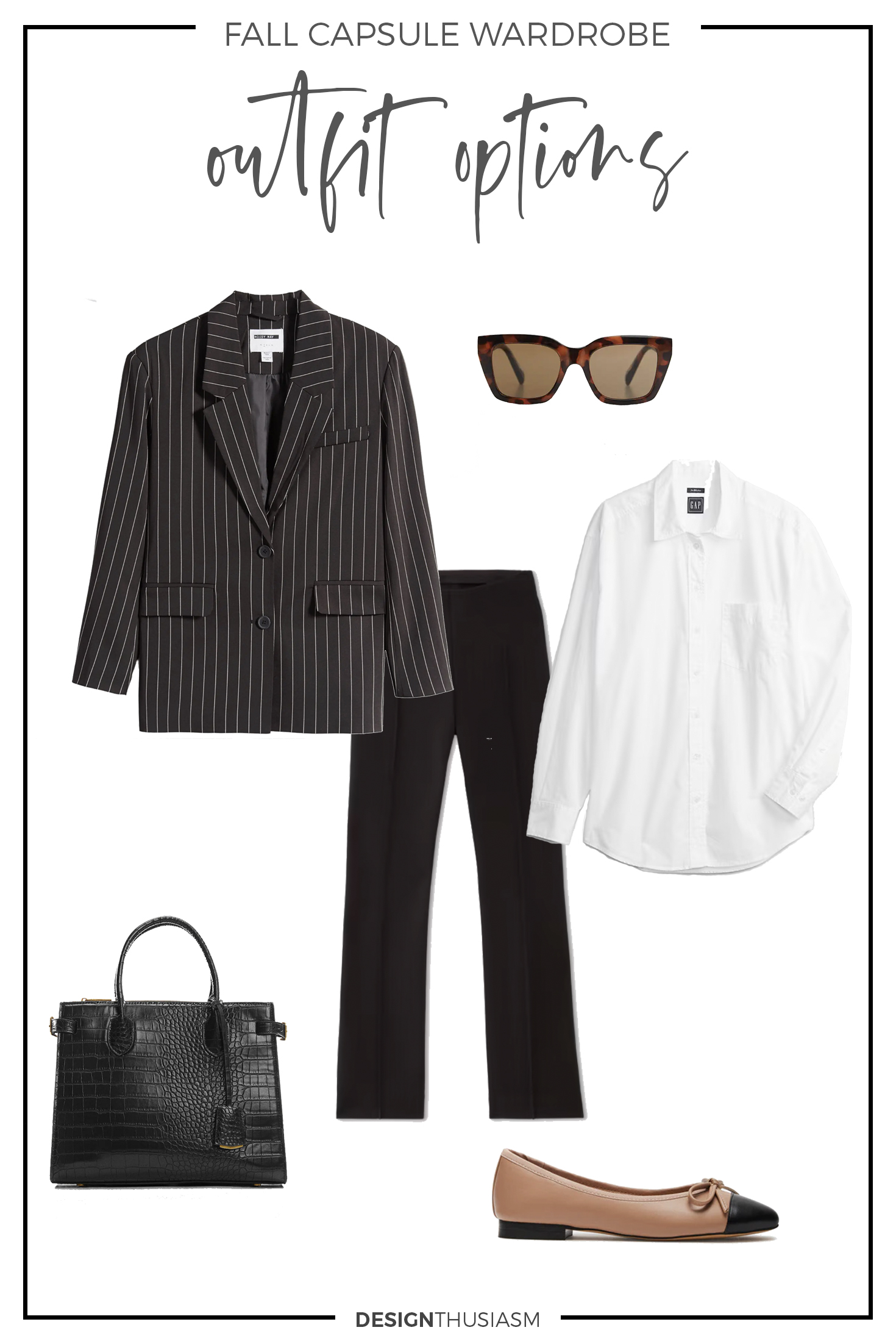 Fall Outfit Options with oversized pinstripe blazer and kick flare pant