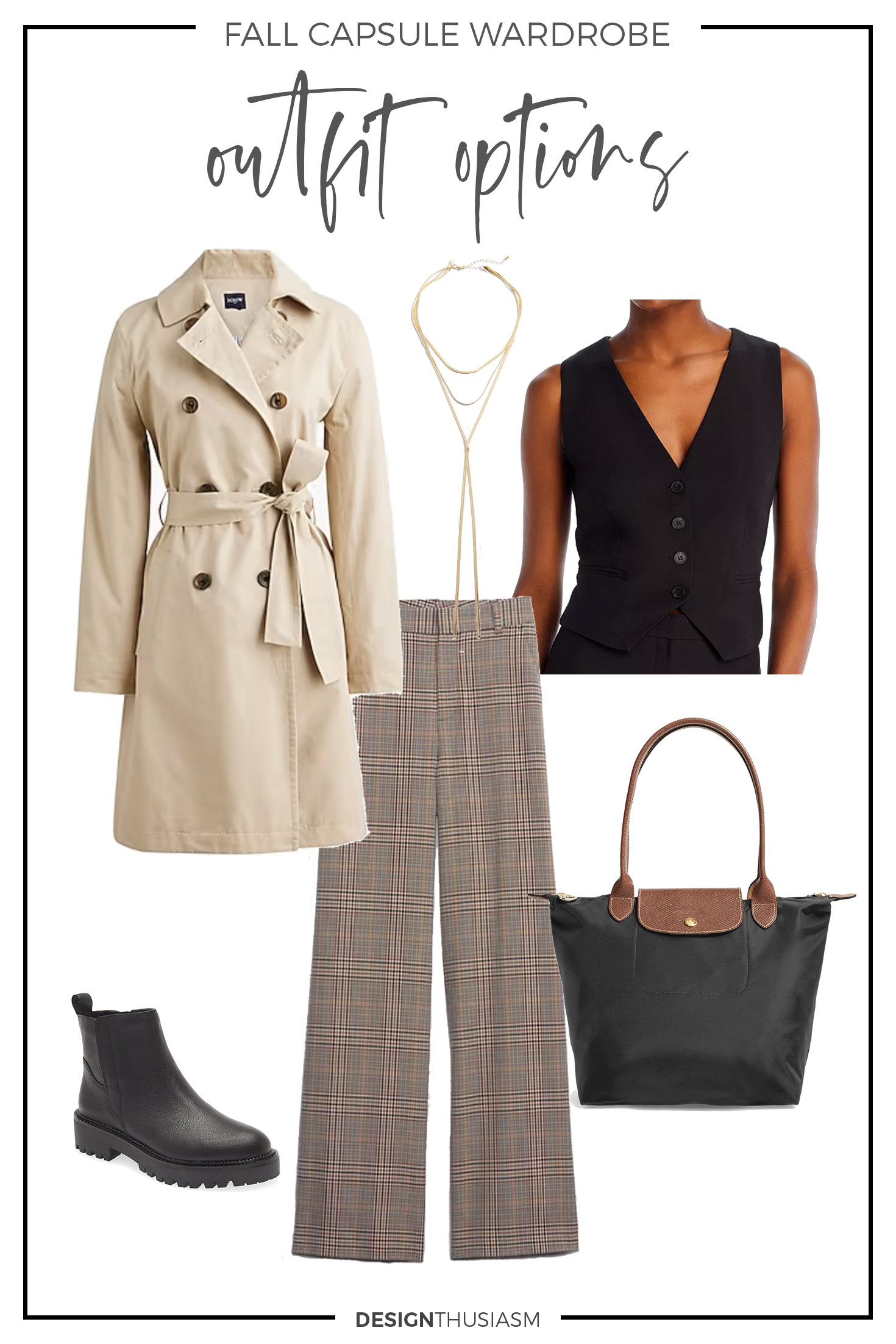 Fall Outfit Options with wide leg plaid pant and vest