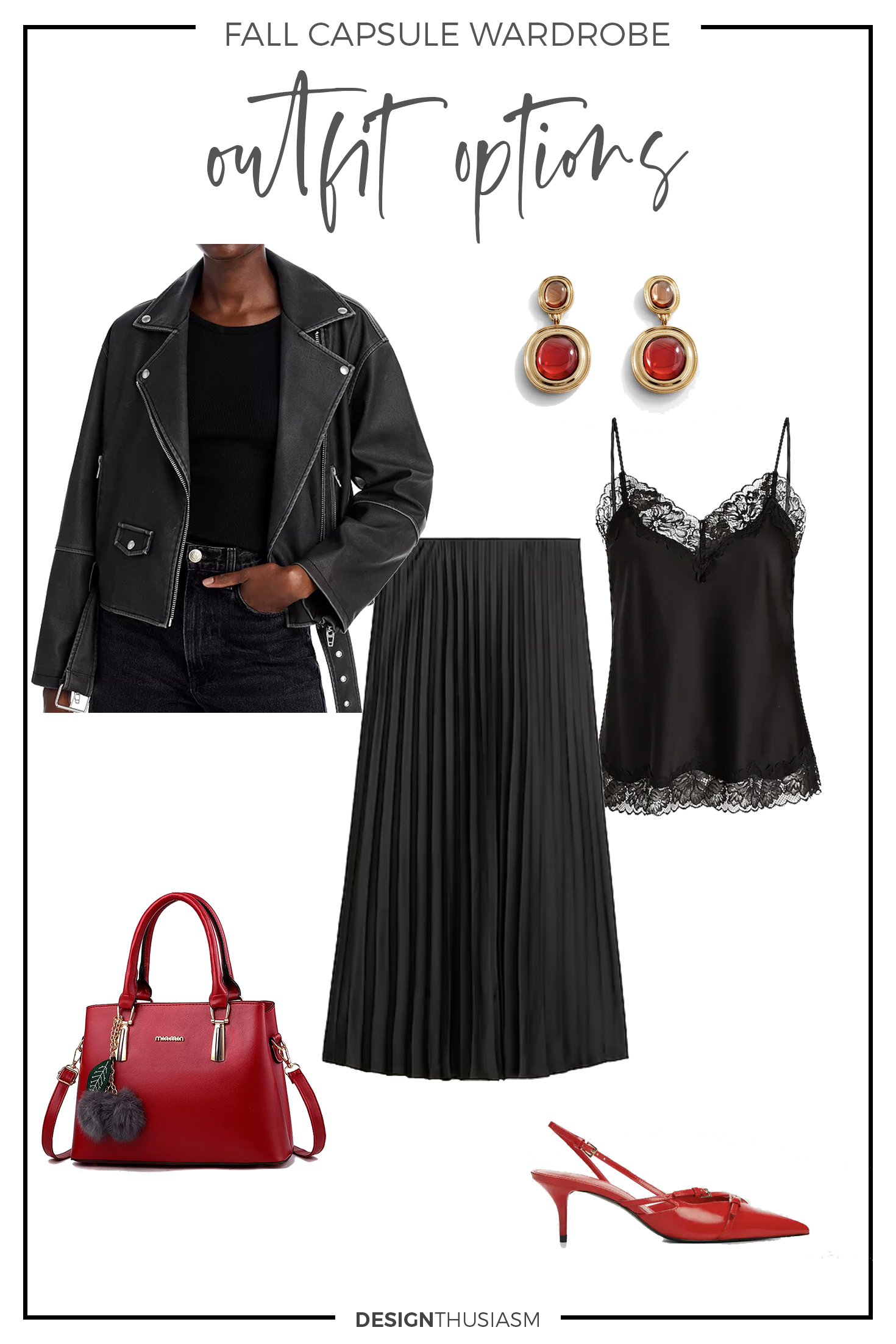 Fall Outfit Options with pleated midi skirt and lingerie camisole