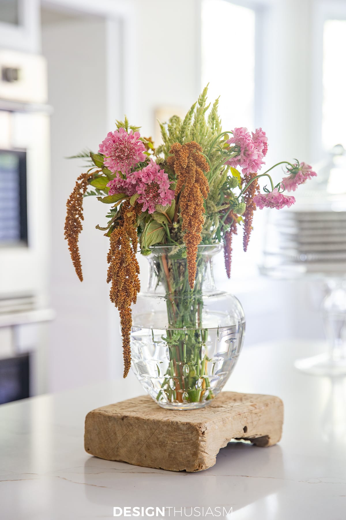 Unique Thanksgiving decor floral on wood riser