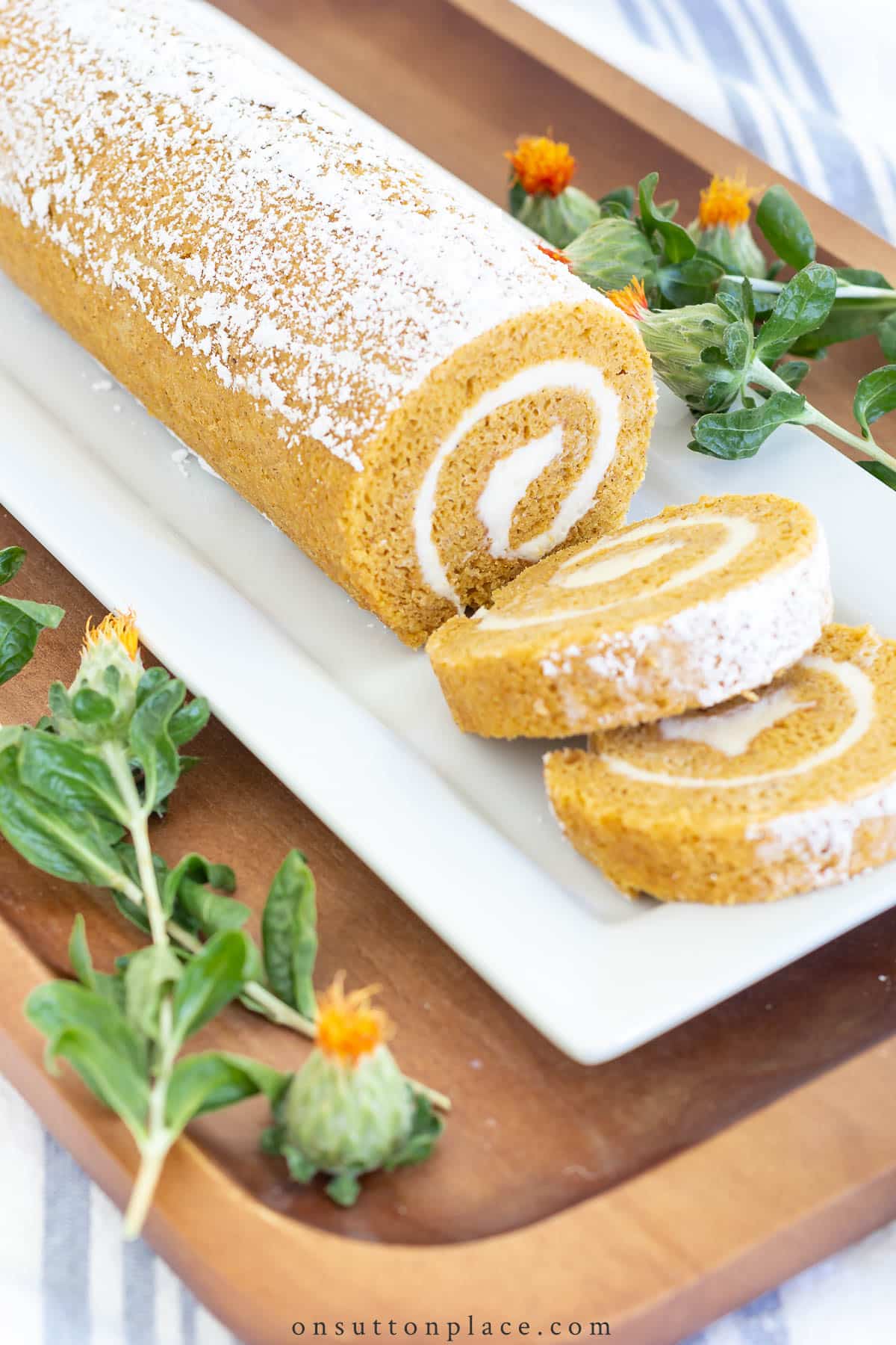 slices of pumpkin roll on plate