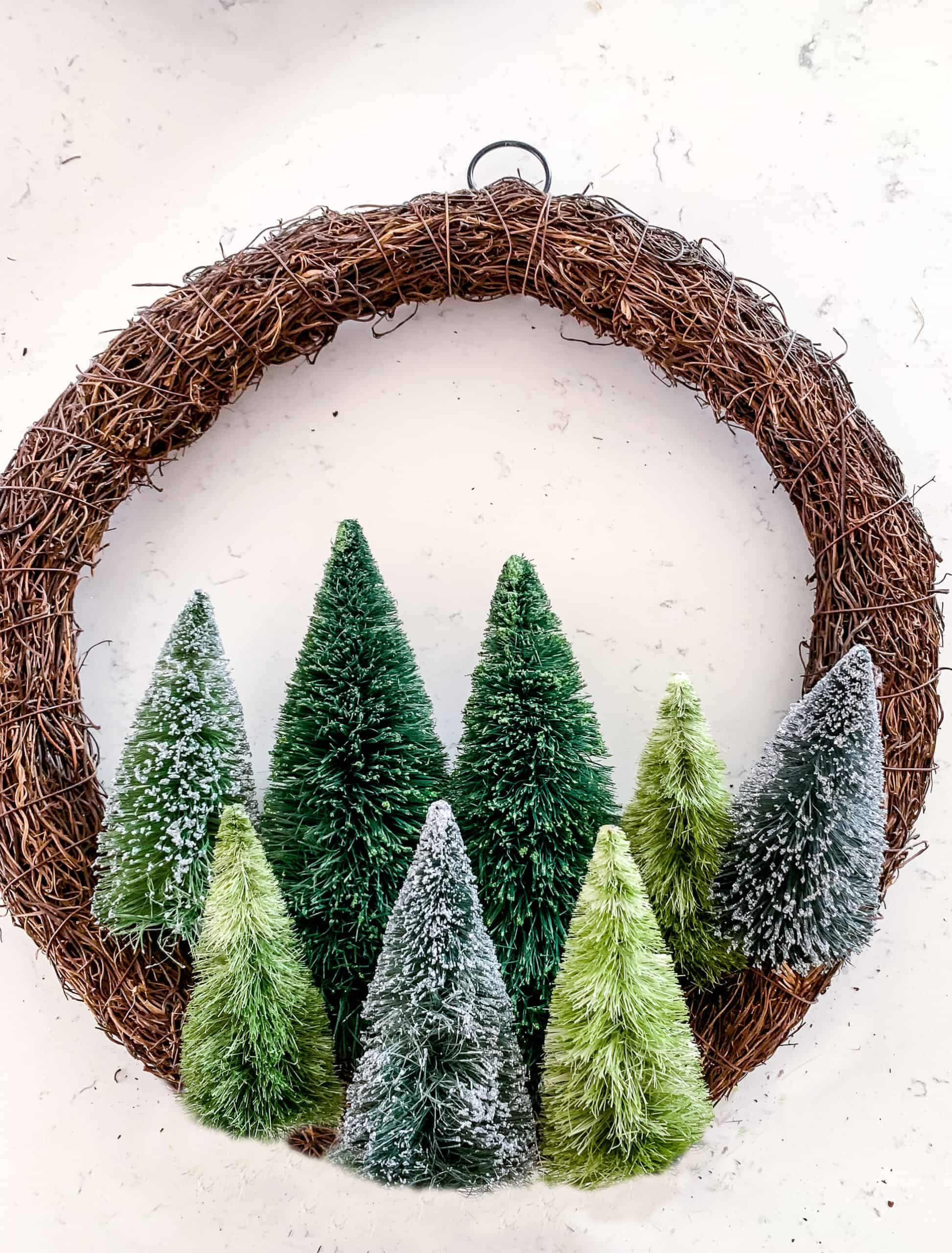 DIY-Christmas-Wreath-with-Festive-Bottle-Brush-Trees