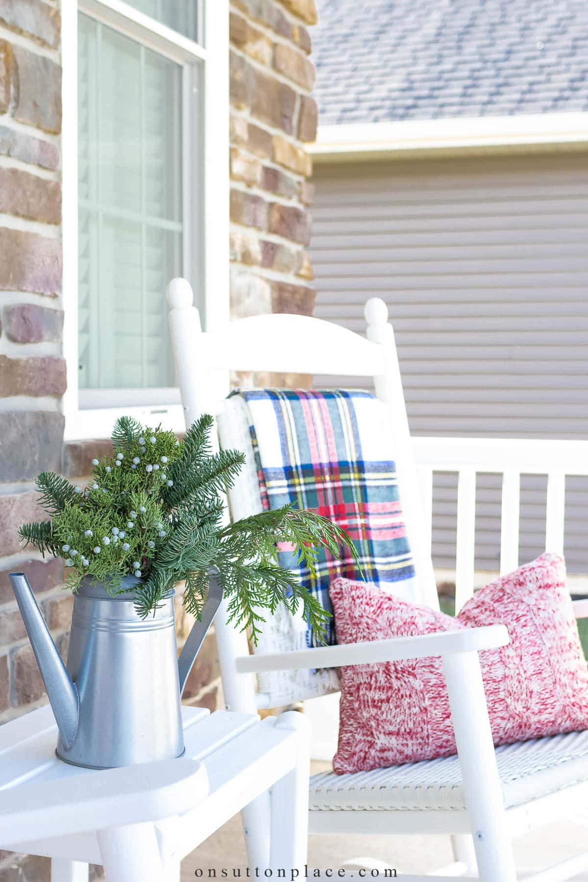 christmas porch decor ideas throw blanket on rocker