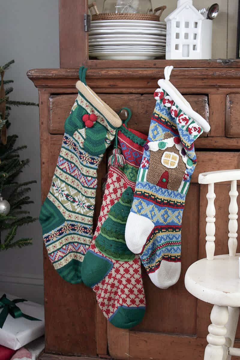 vintage Christmas decor knit stockings