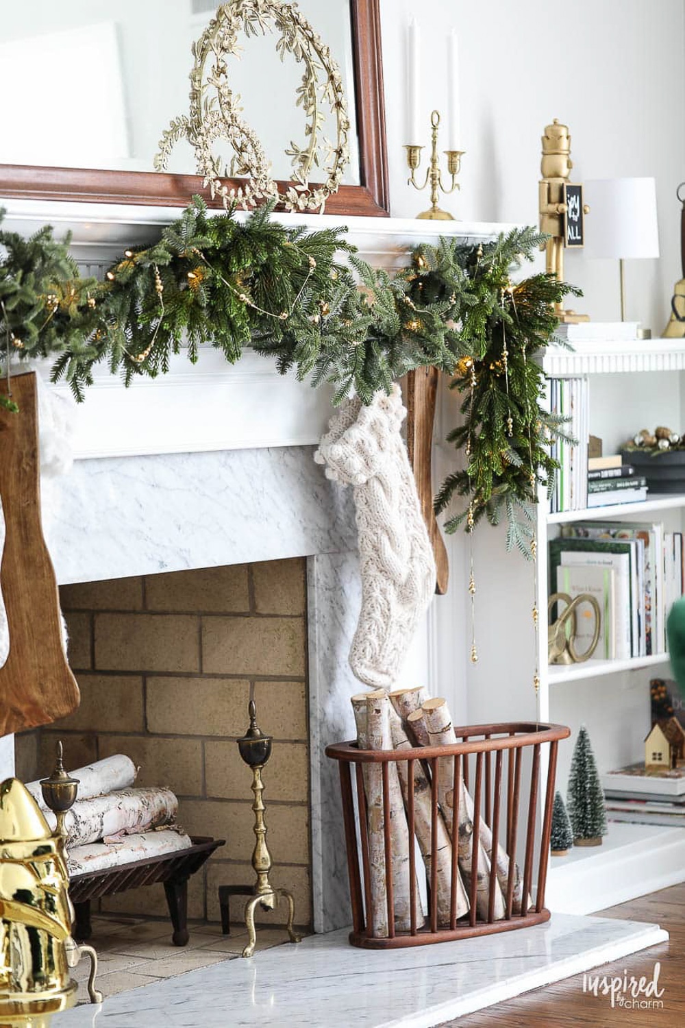 Christmas mantel with knit stockings