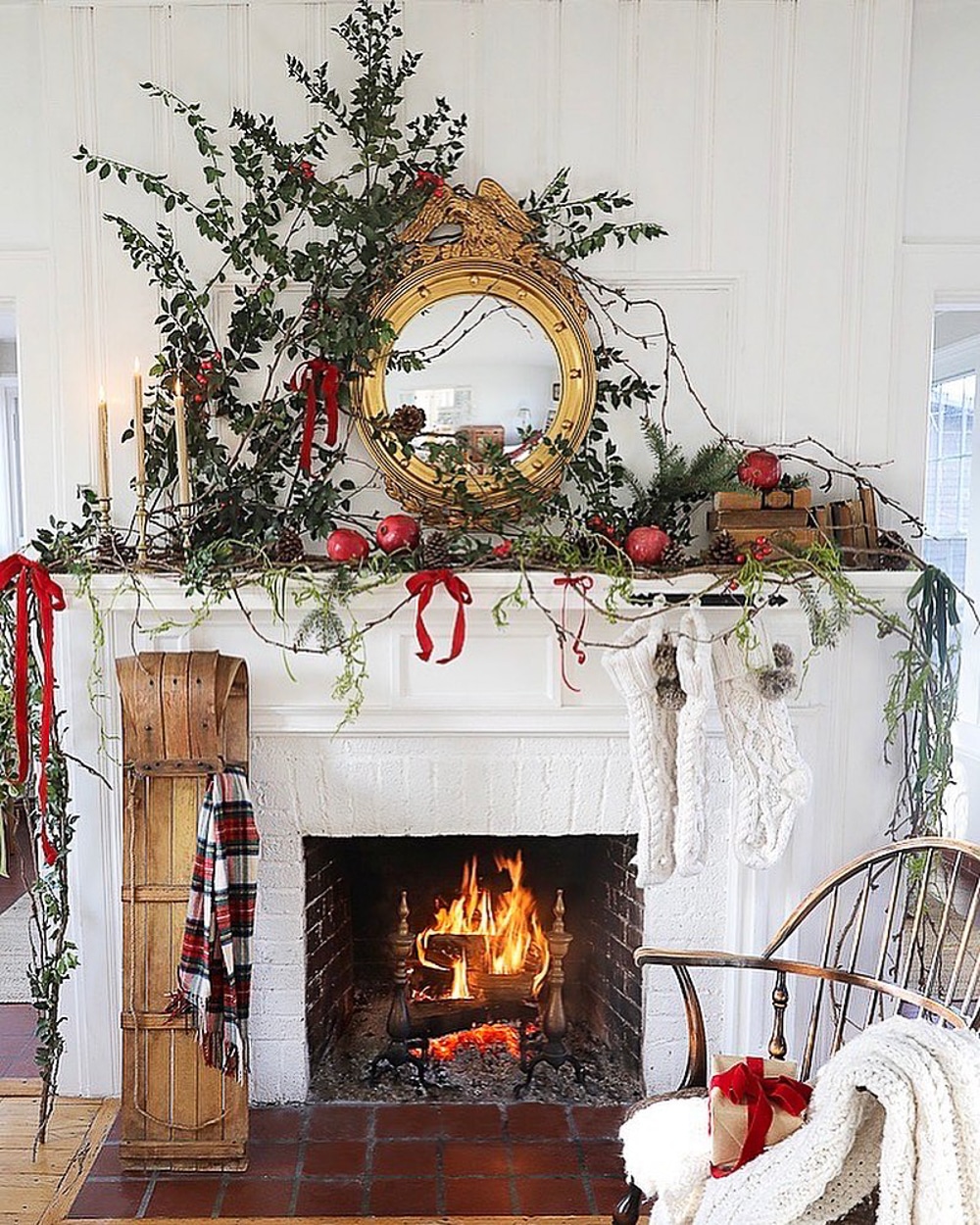 asymetrical Christmas mantel