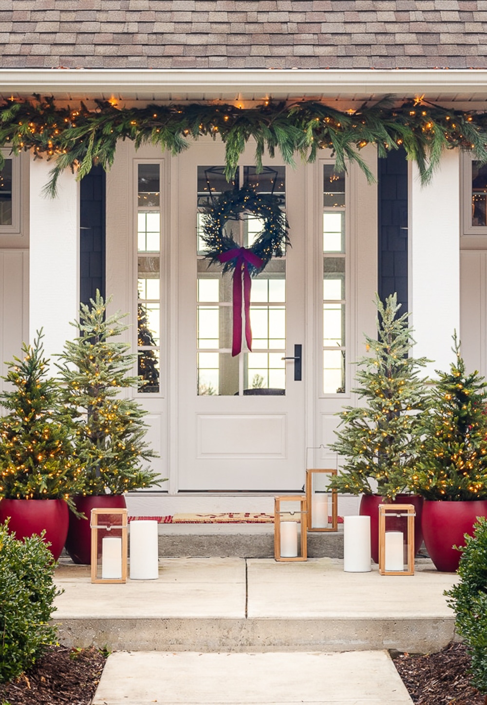 Christmas porch with mini trees