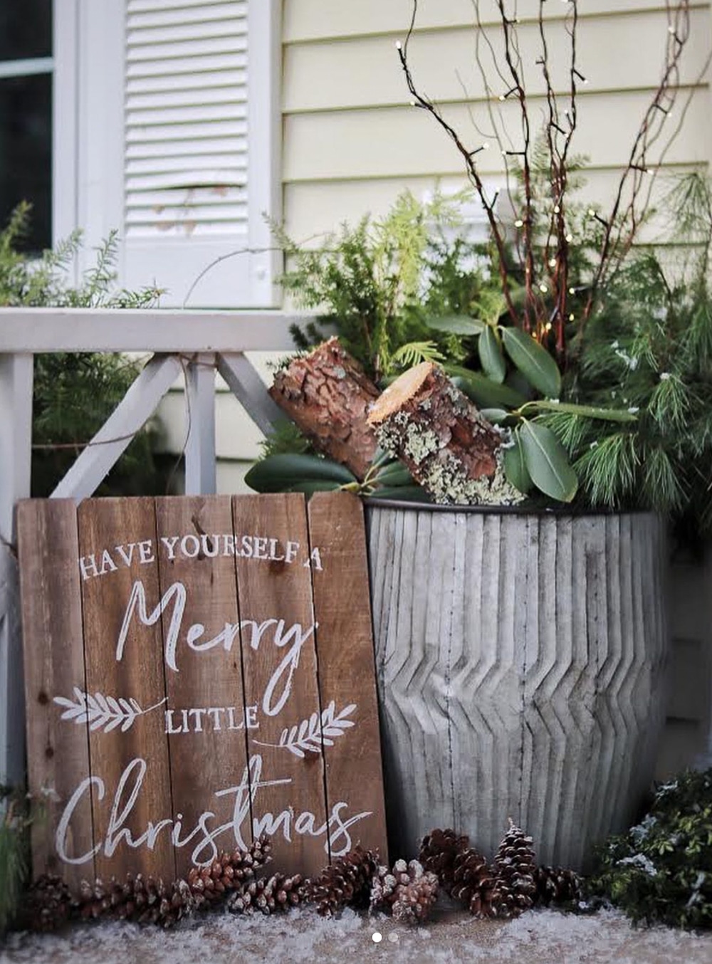 Christmas porch with wooden sign