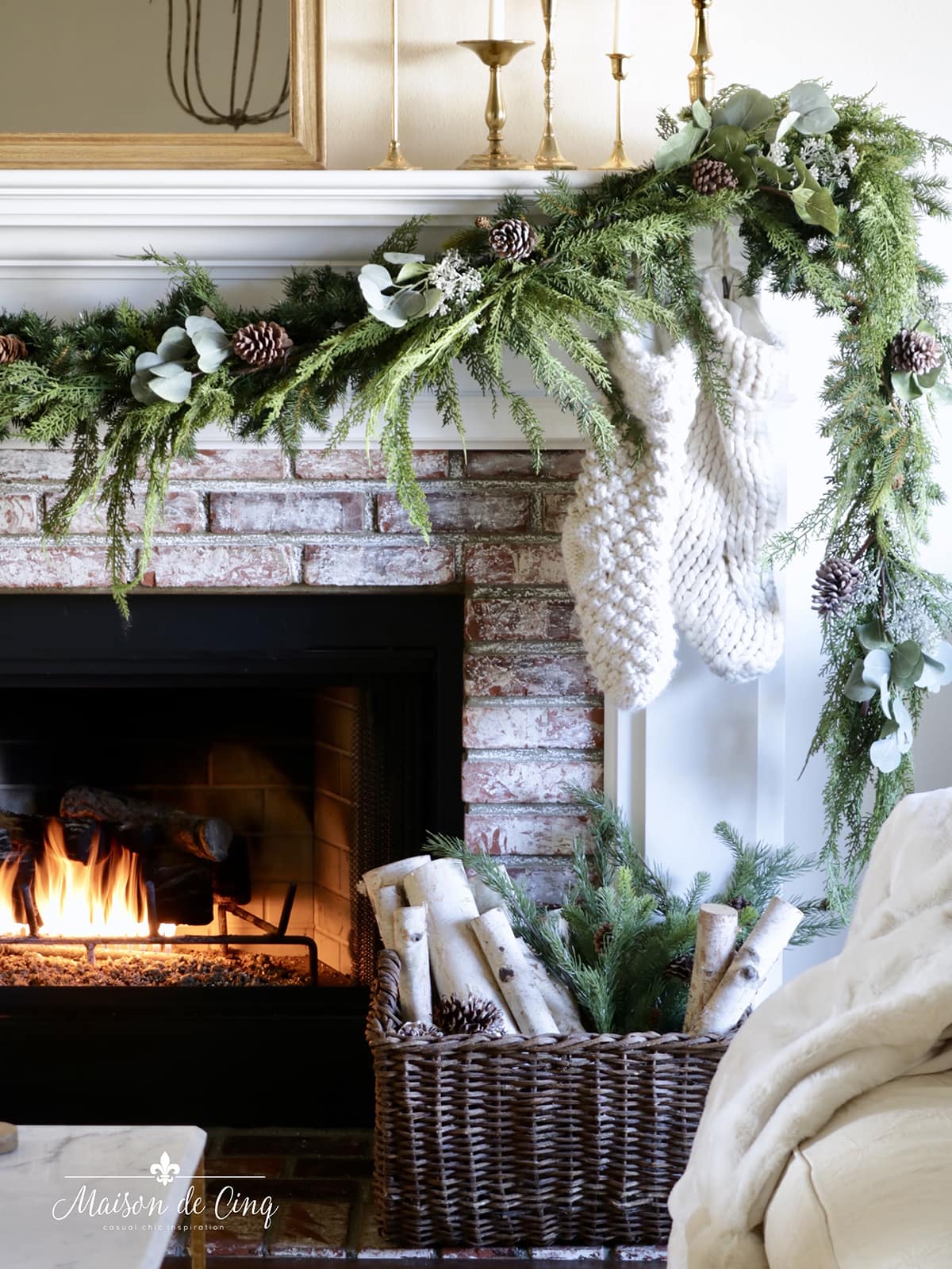 Christmas mantel with lush garland