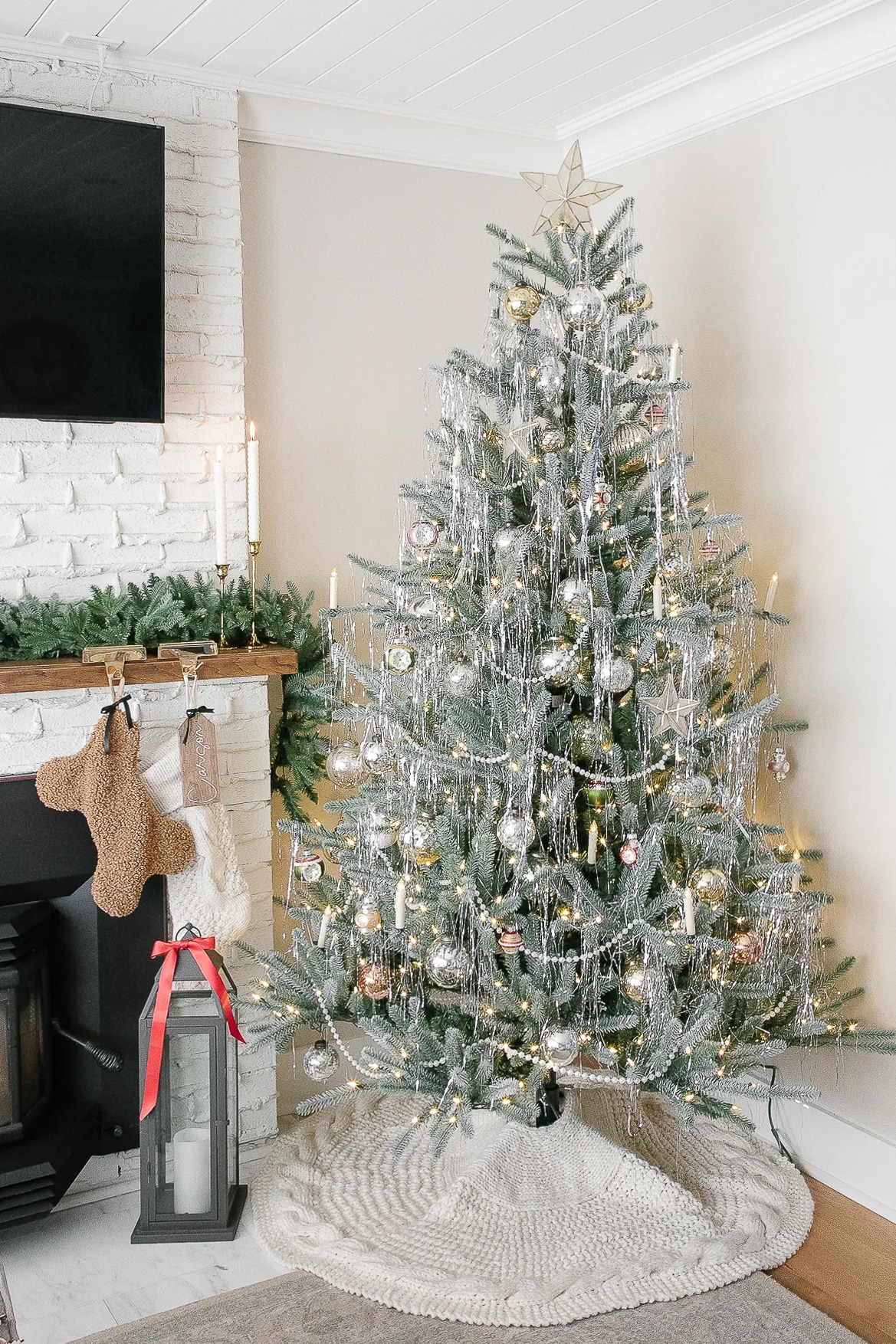 vintage Christmas decor tinsel tree