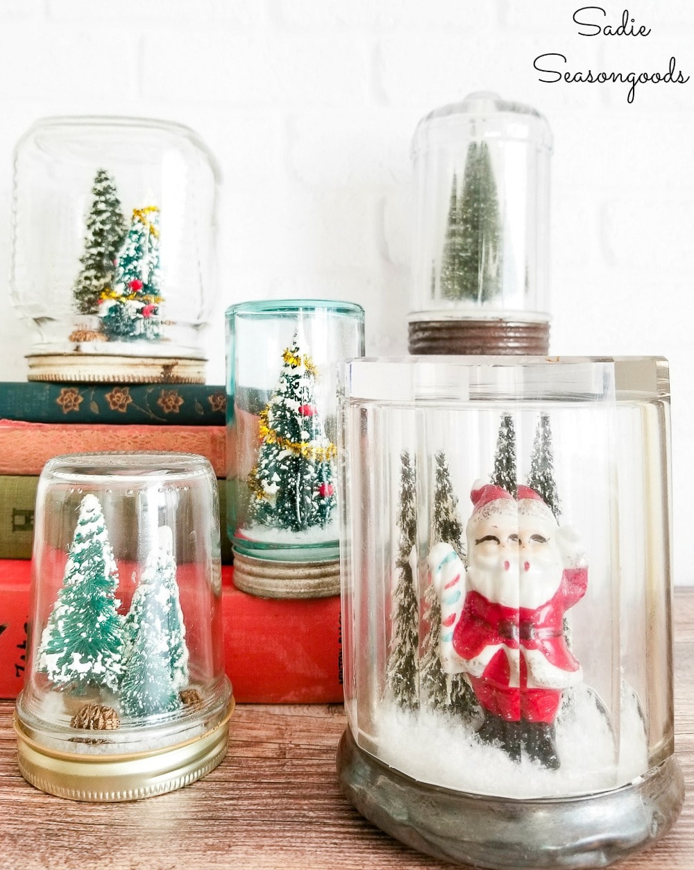 vintage Christmas decor snow globes