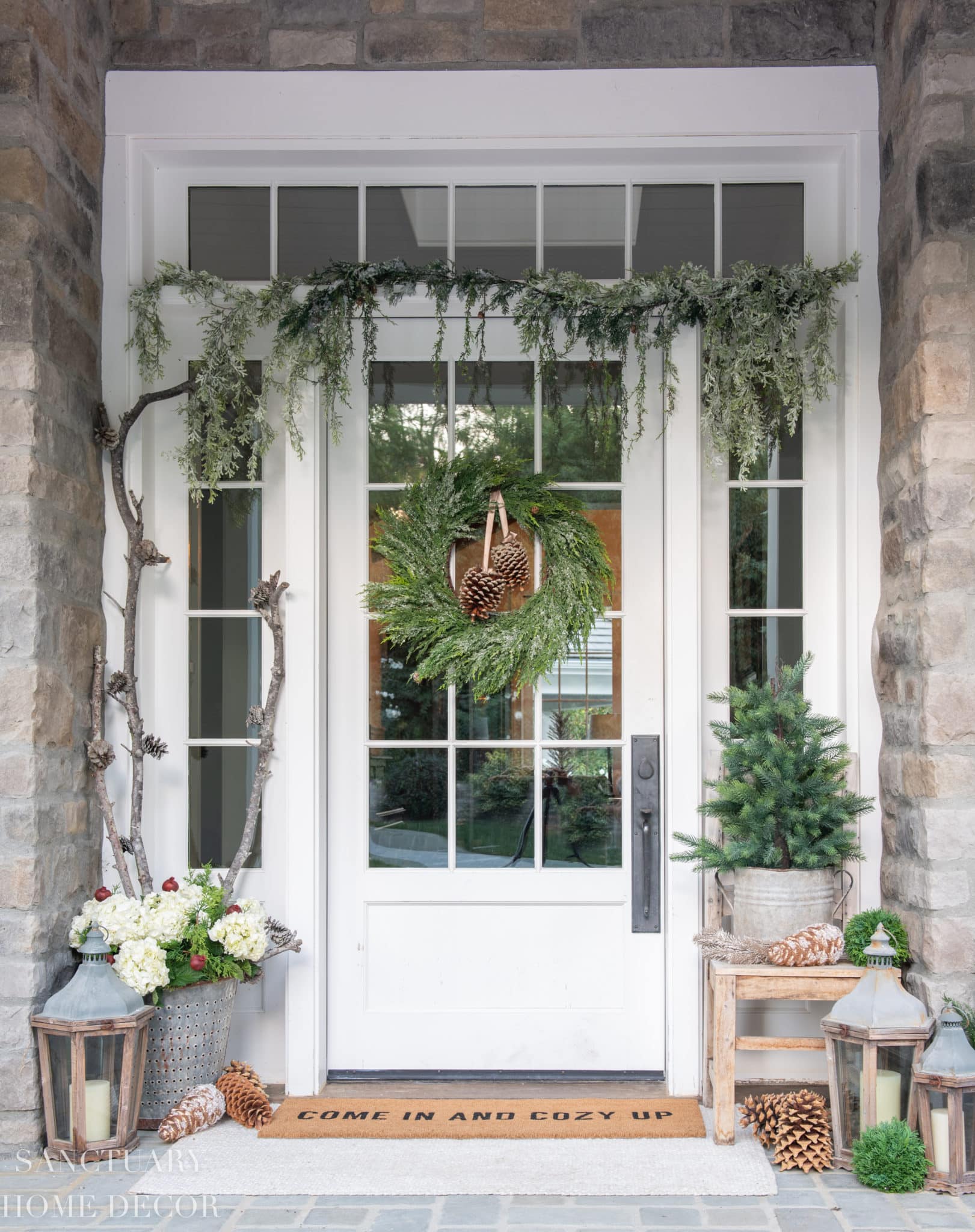 Christmas porch with neutral decor