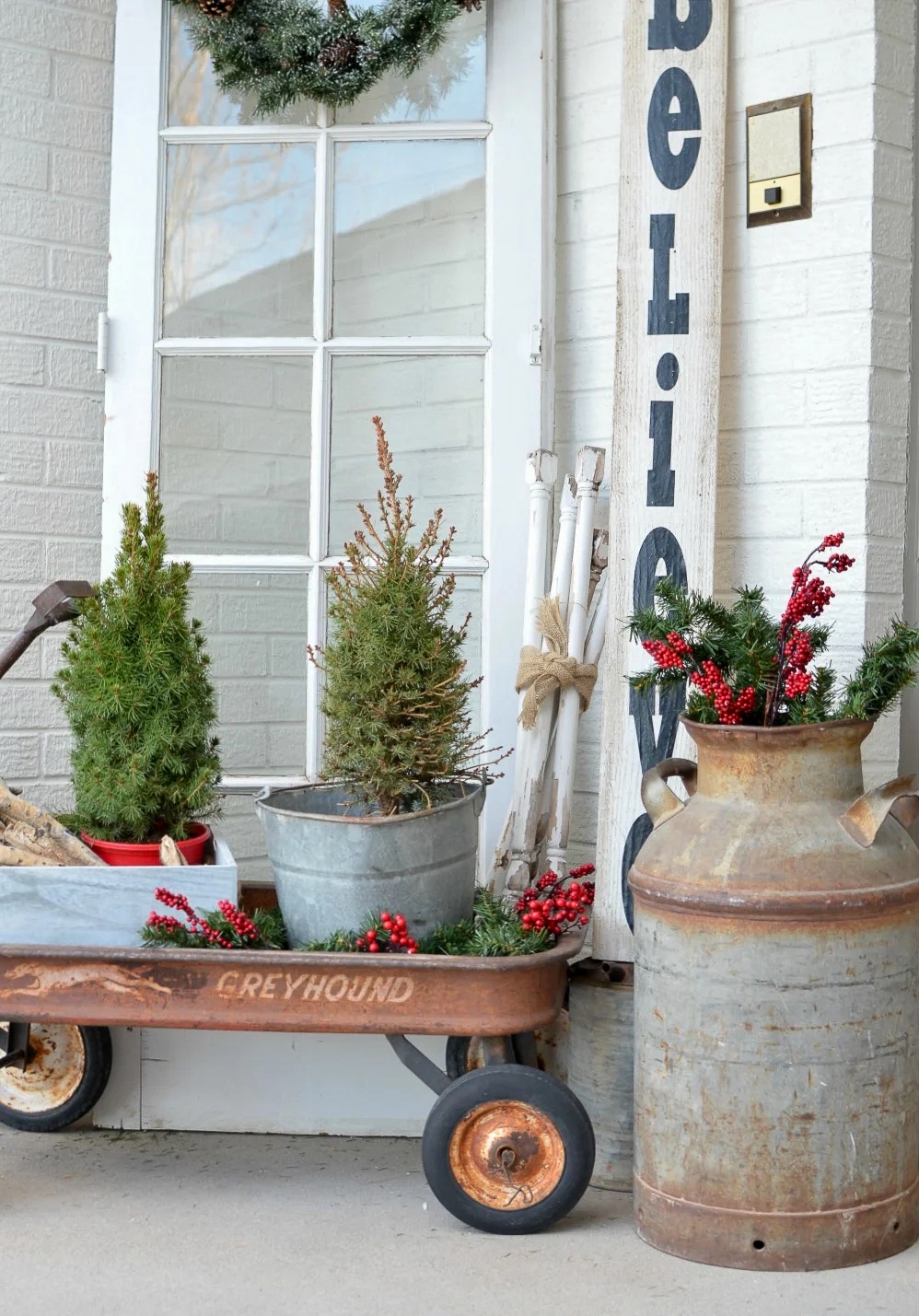 vintage Christmas decor red wagon