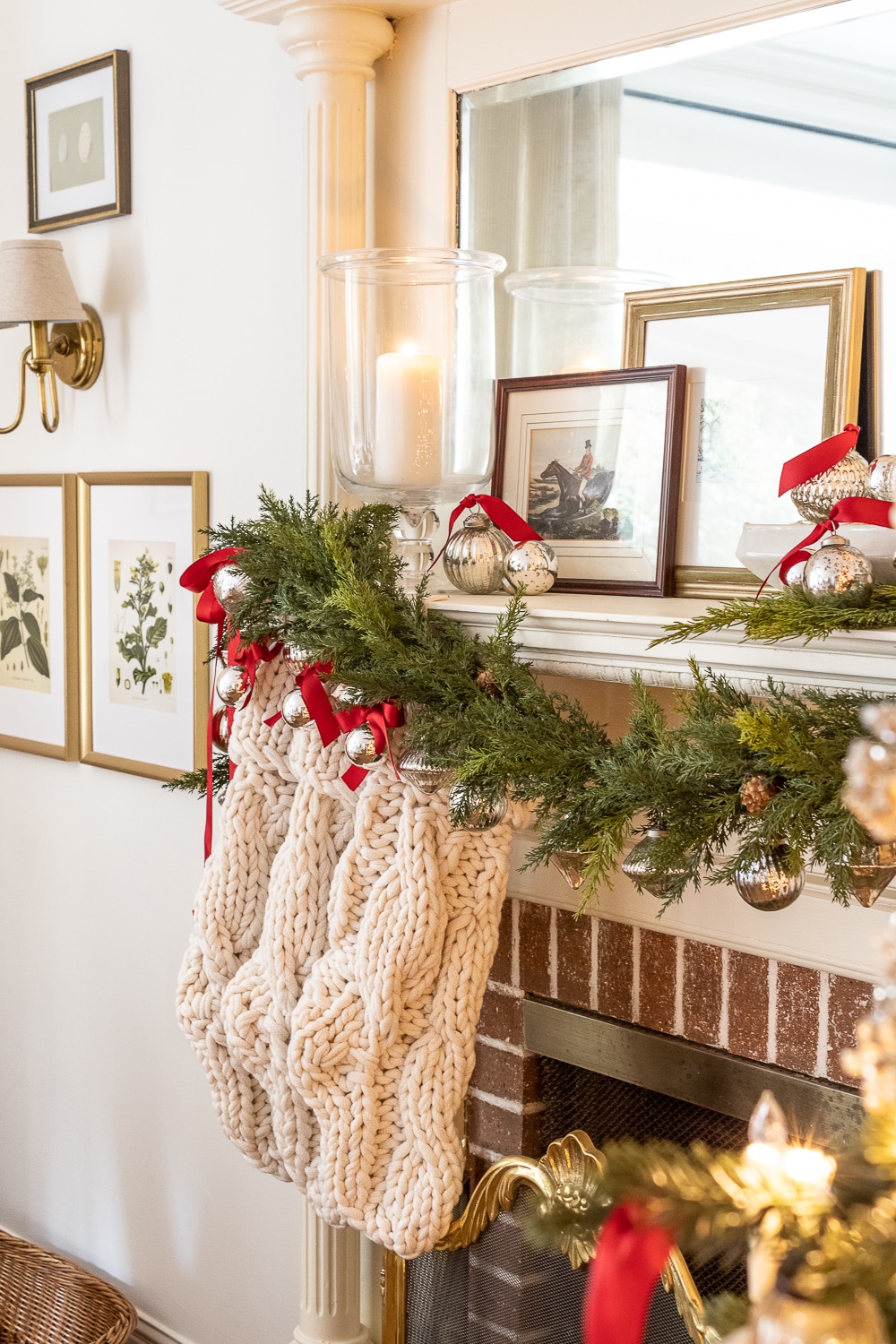 Christmas mantel with knit stockings