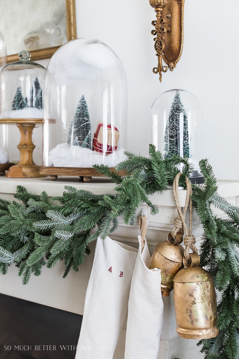 Christmas mantel with domed vignettes