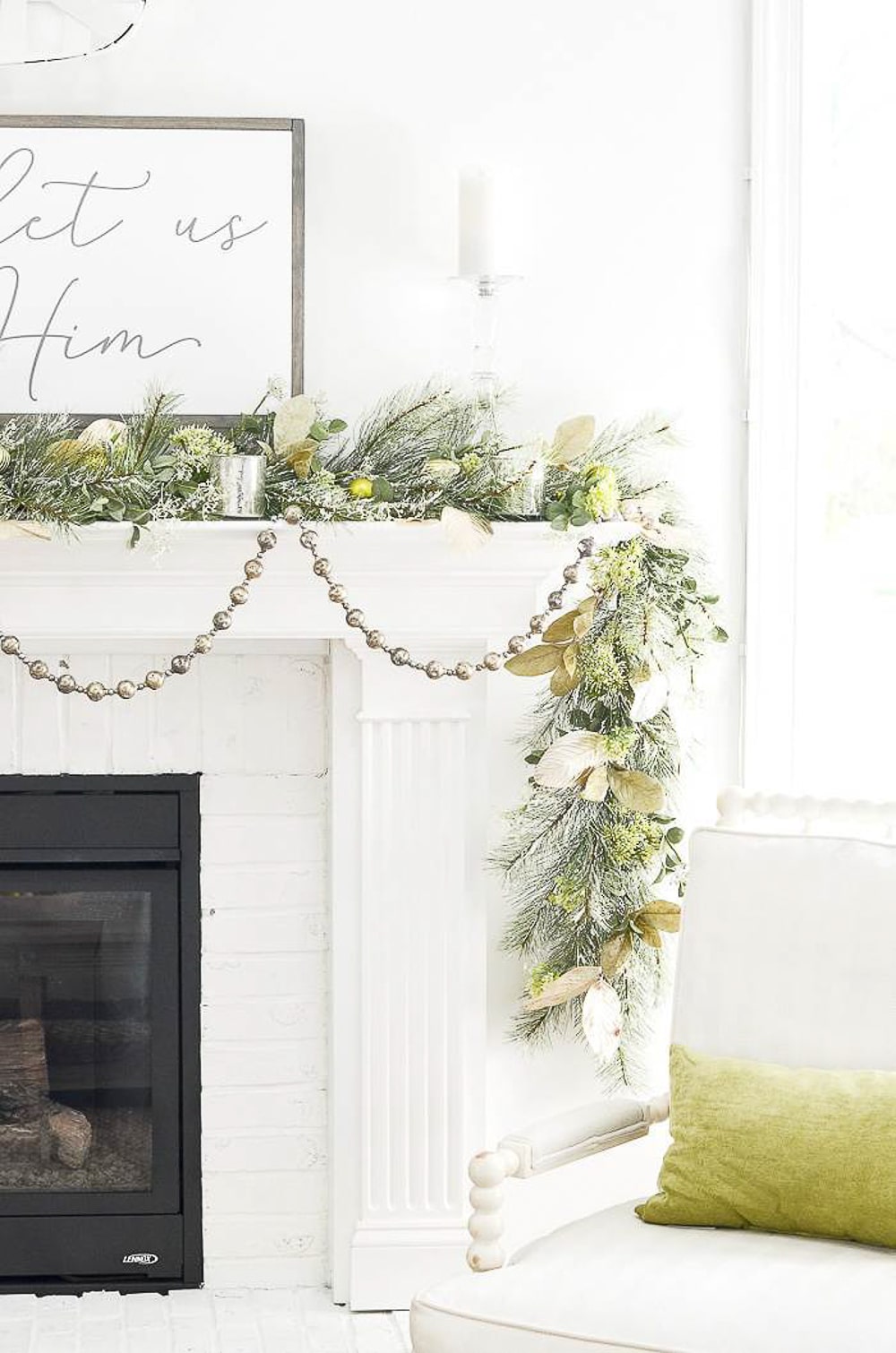 Christmas mantel with string garland