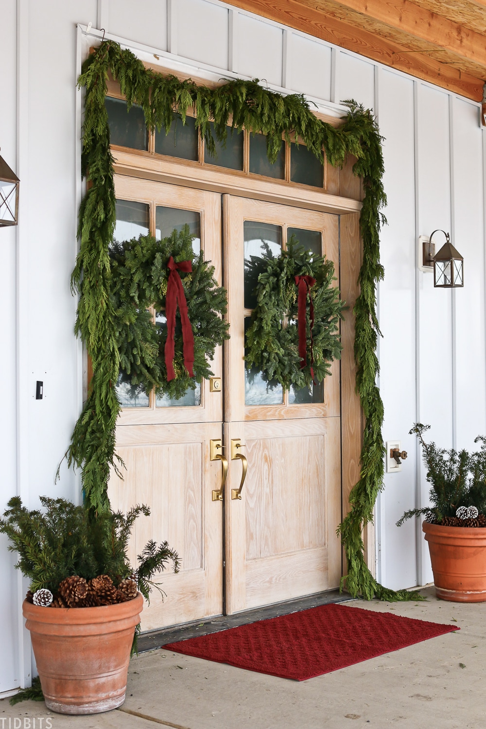Christmas porch twin wreaths