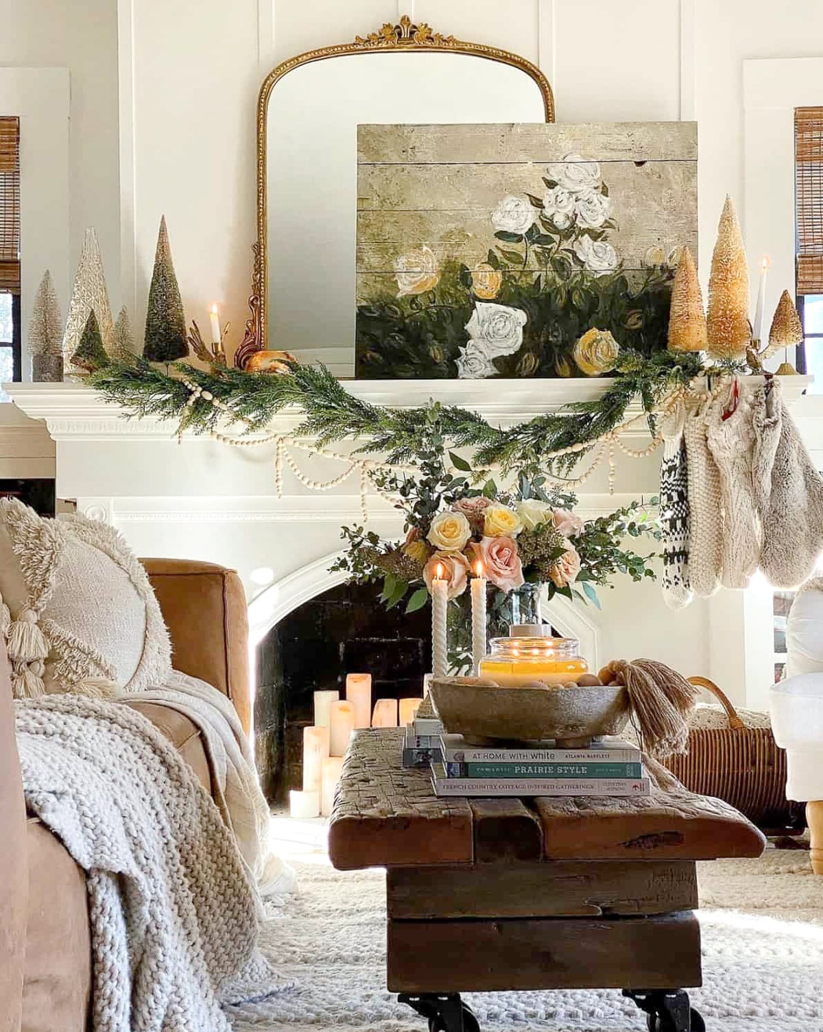 Christmas mantel with cone trees