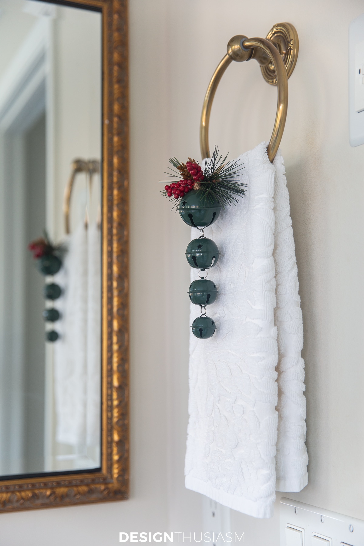 christmas decorations for the bathroom with with jingle bells over the hand towels