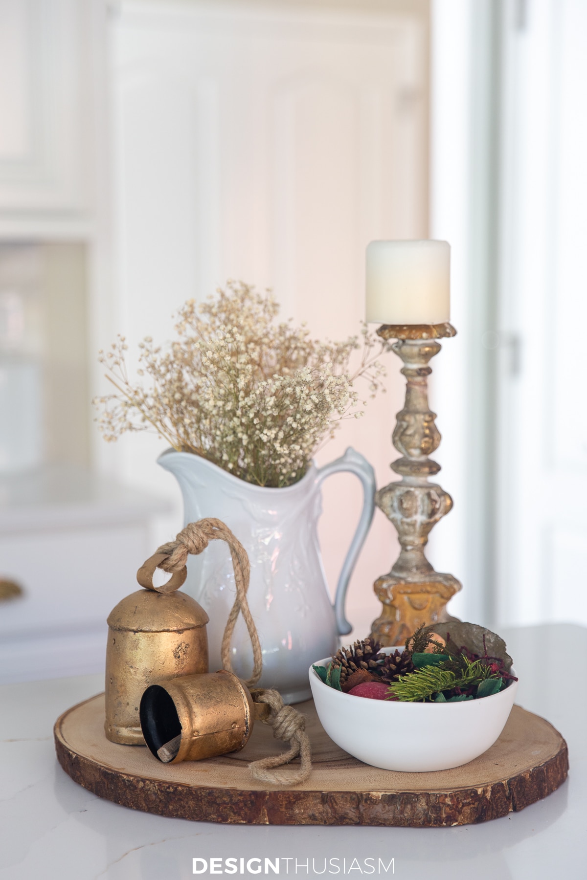 french country kitchen with Christmas cowbells and potpourri