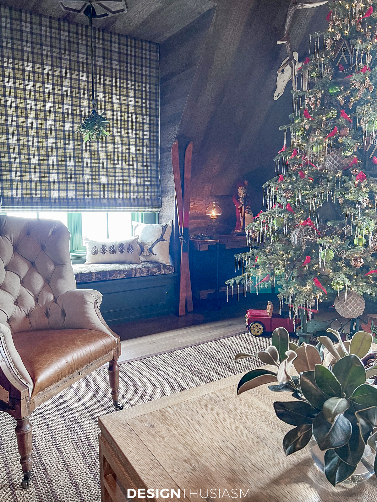 cozy cabin with rustic christmas decorations