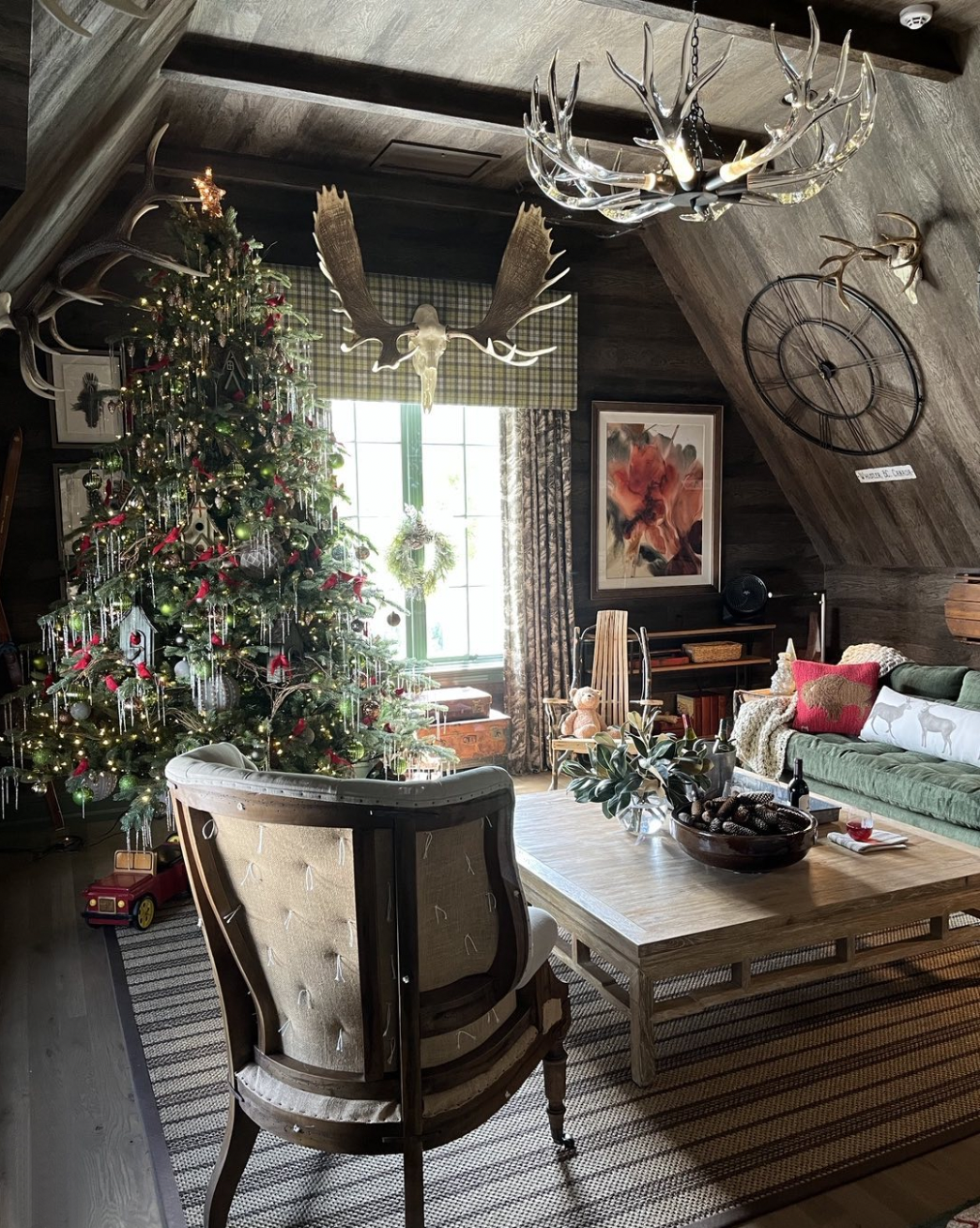 cozy cabin with rustic christmas decorations