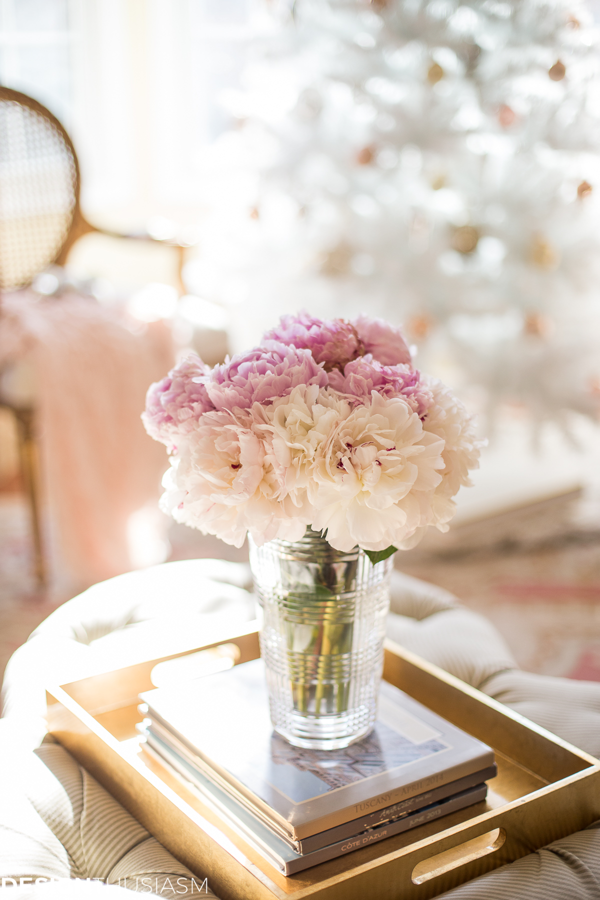 French Country holiday decor with white tree