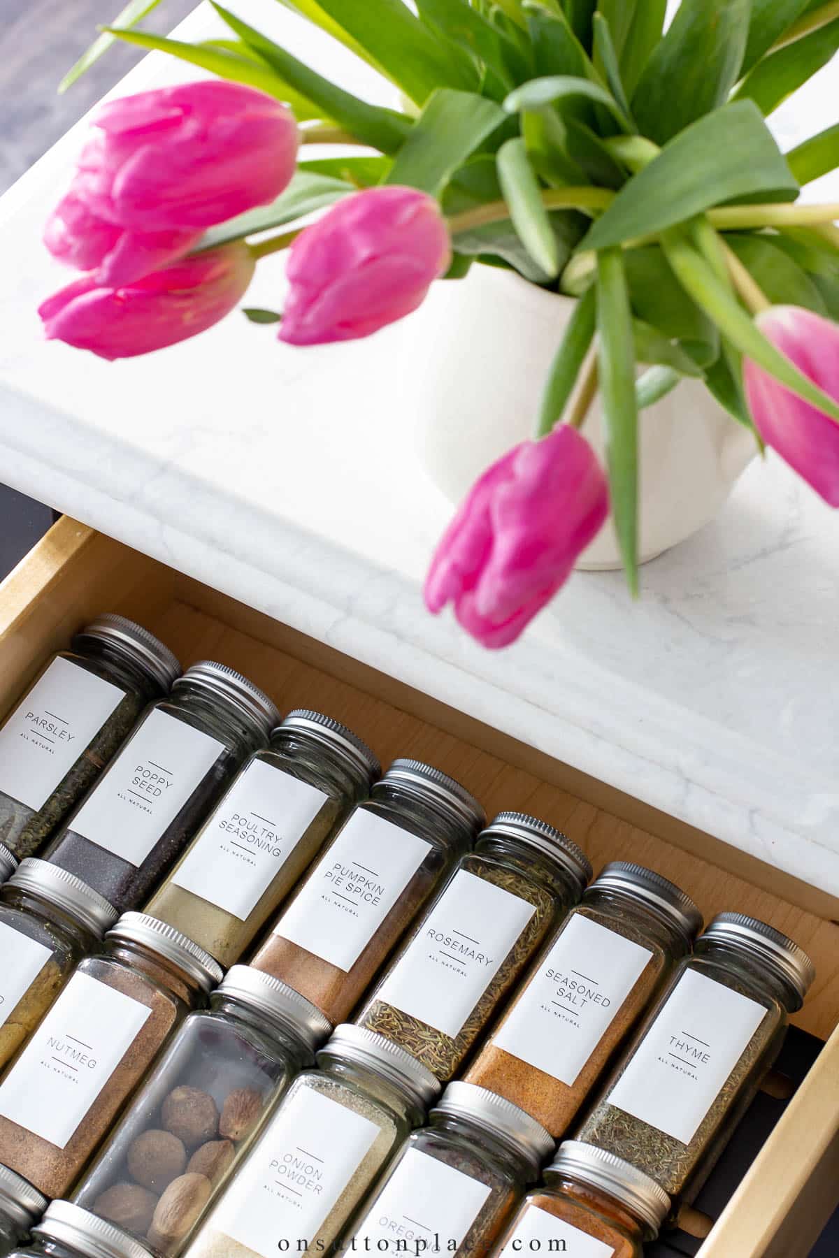 spices in drawer organizer