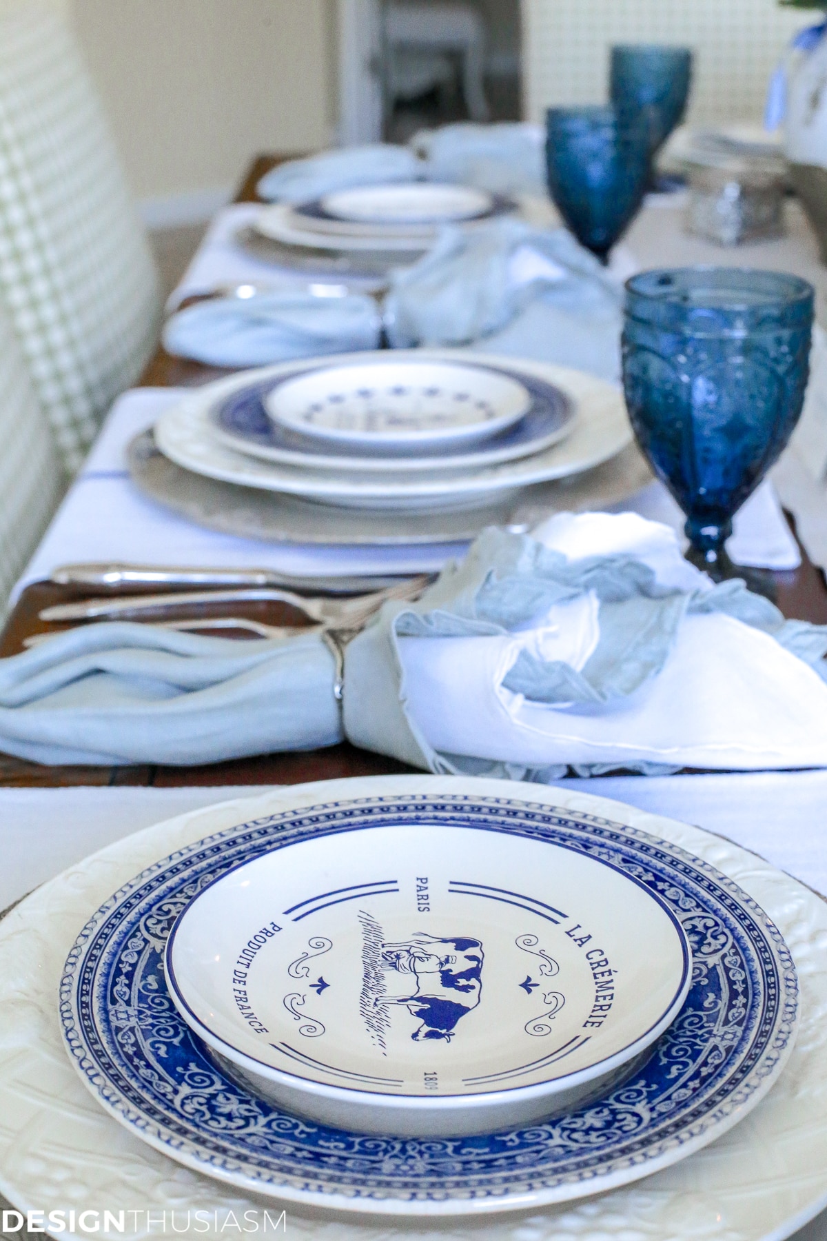 Country French Blue and White Tablescape