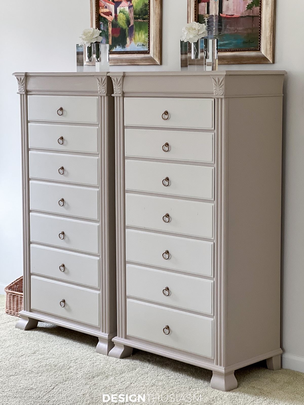 pair of chalk painted tall chests