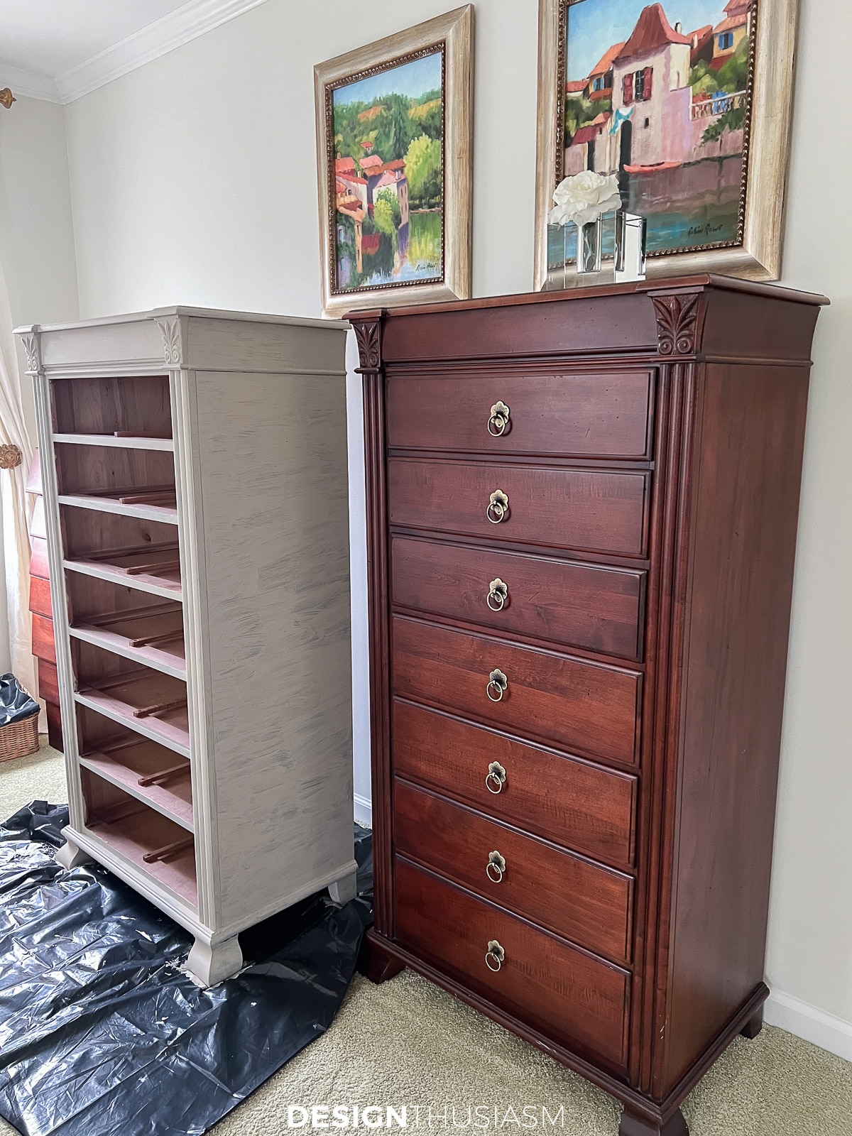 set up for painting tall chests