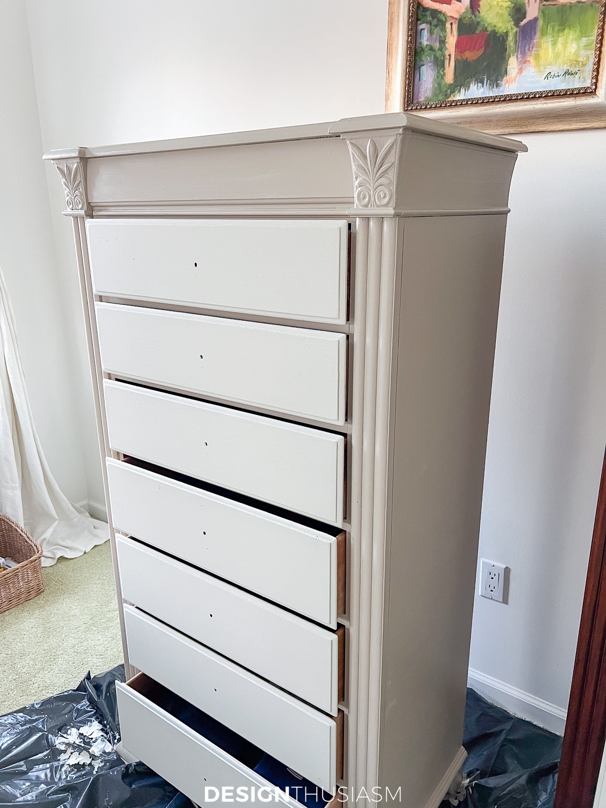 two tone chalk painted tall chest