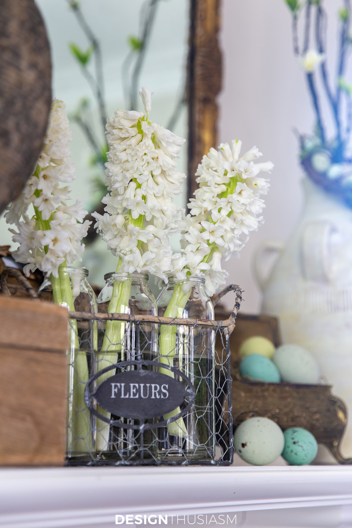 spring mantel hyacinths