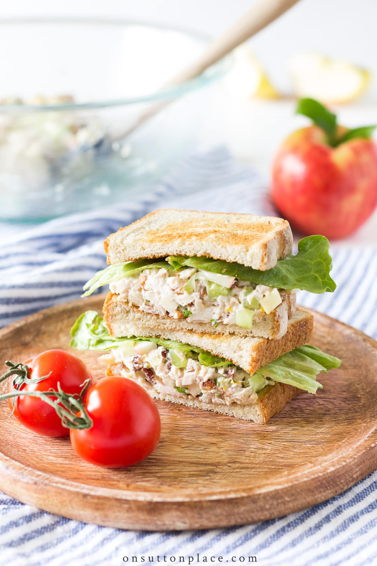 chicken salad with apples sandwich with lettuce