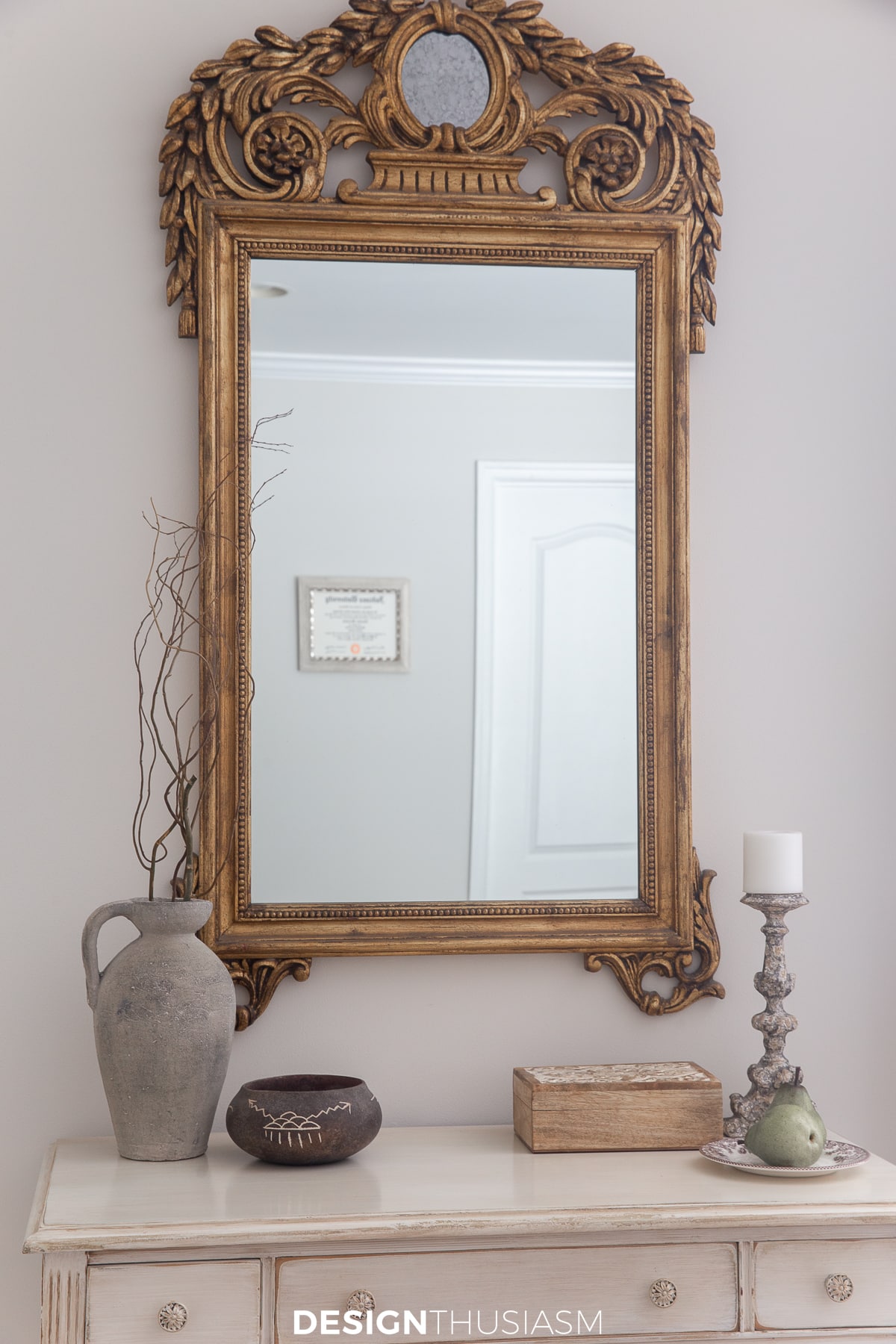 fall transition bedroom desk and mirror