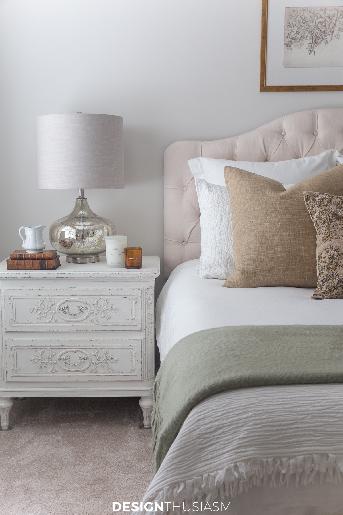 fall transition bedroom nightstand and bed