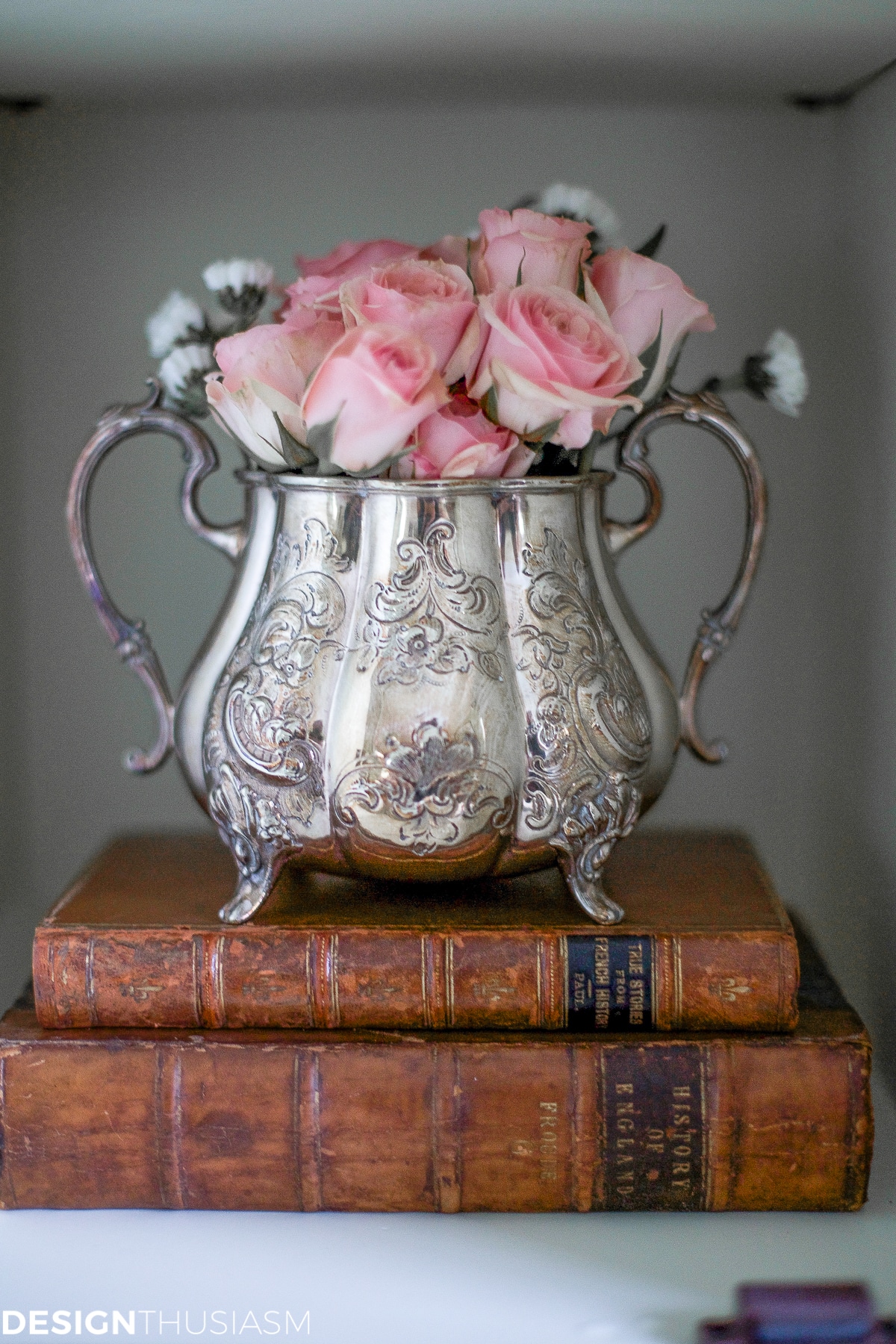 vintage books in hutch