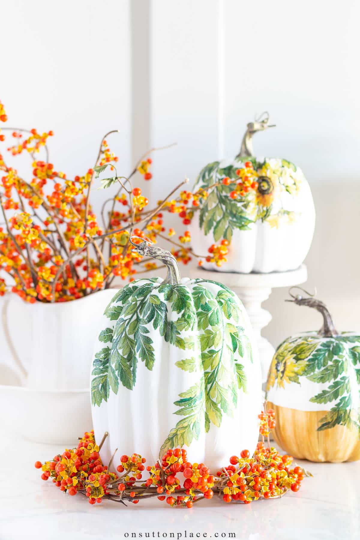 napkins mod podged on painted pumpkins