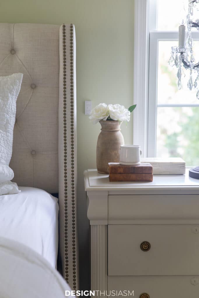 bedroom nightstand with organic accents