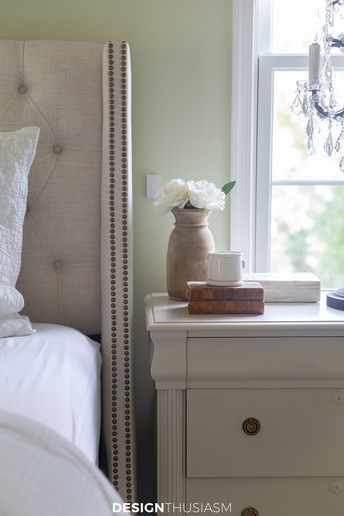 bedroom nightstand with organic accents