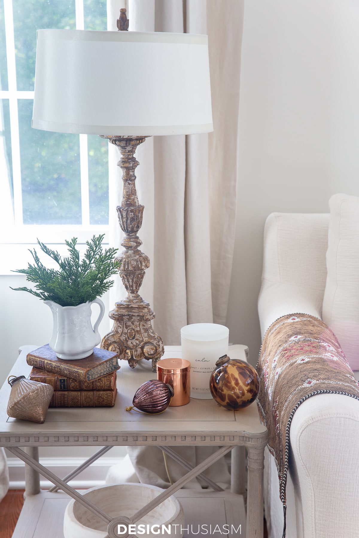 holiday decor trends on the living room side table