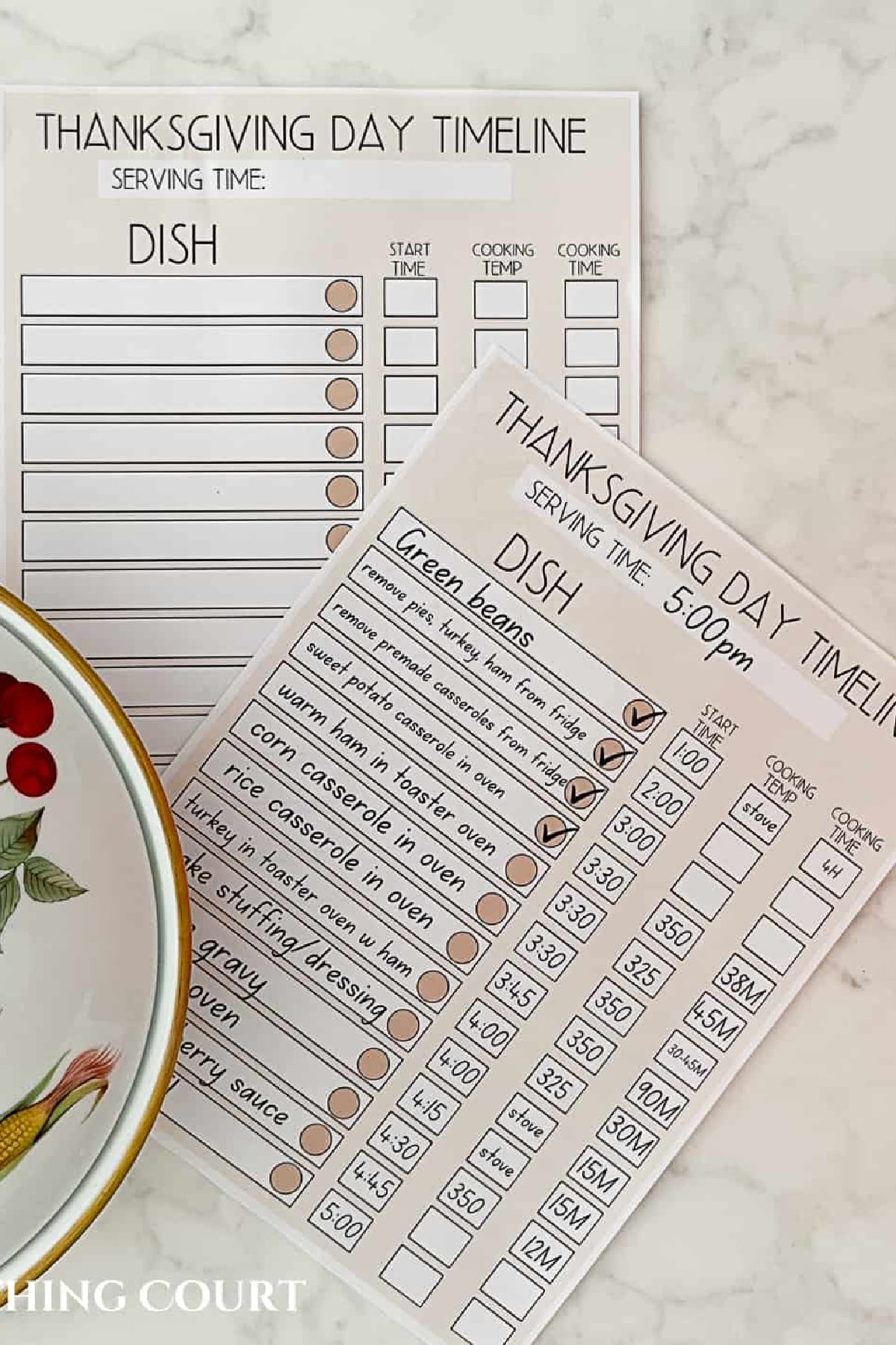 Customizable Thanksgiving Day Timeline Worksheet + My Menu