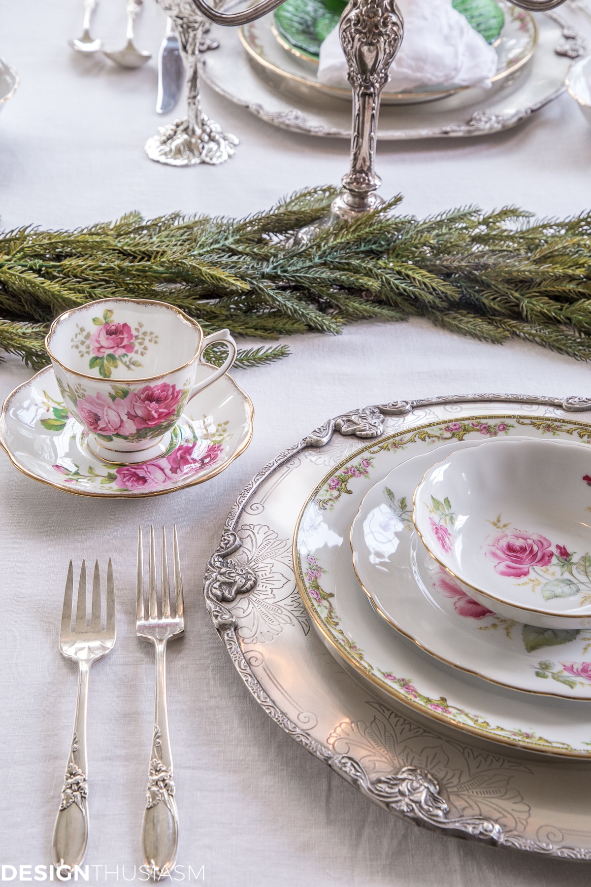 Christmas table setting china plates