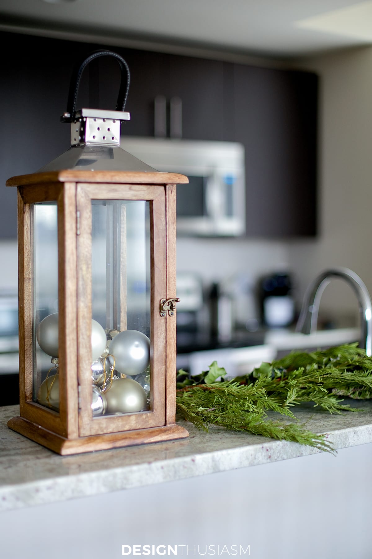 Christmas decor lantern with ornaments